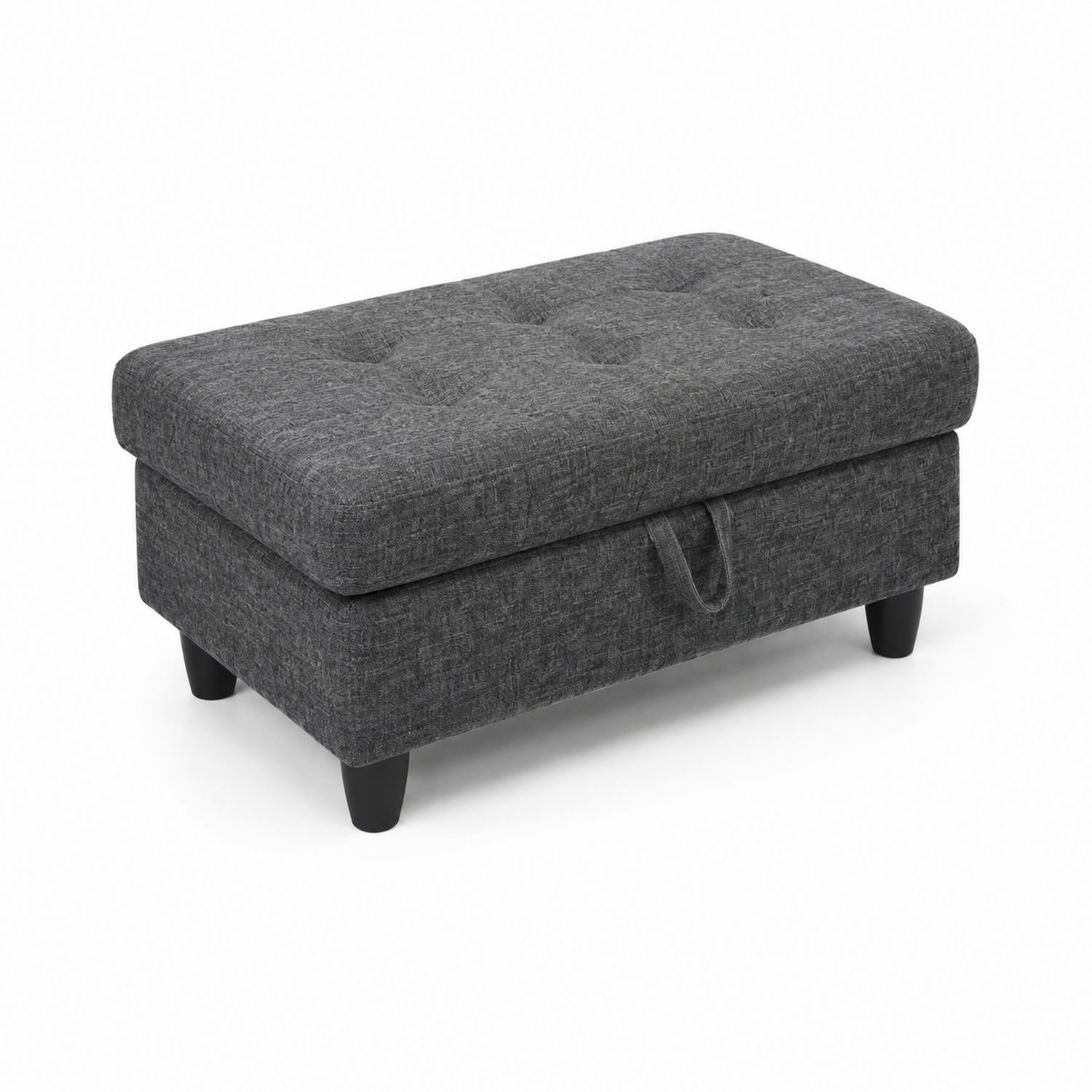 Puf reposapiés rectangular con almacenamiento tela gris