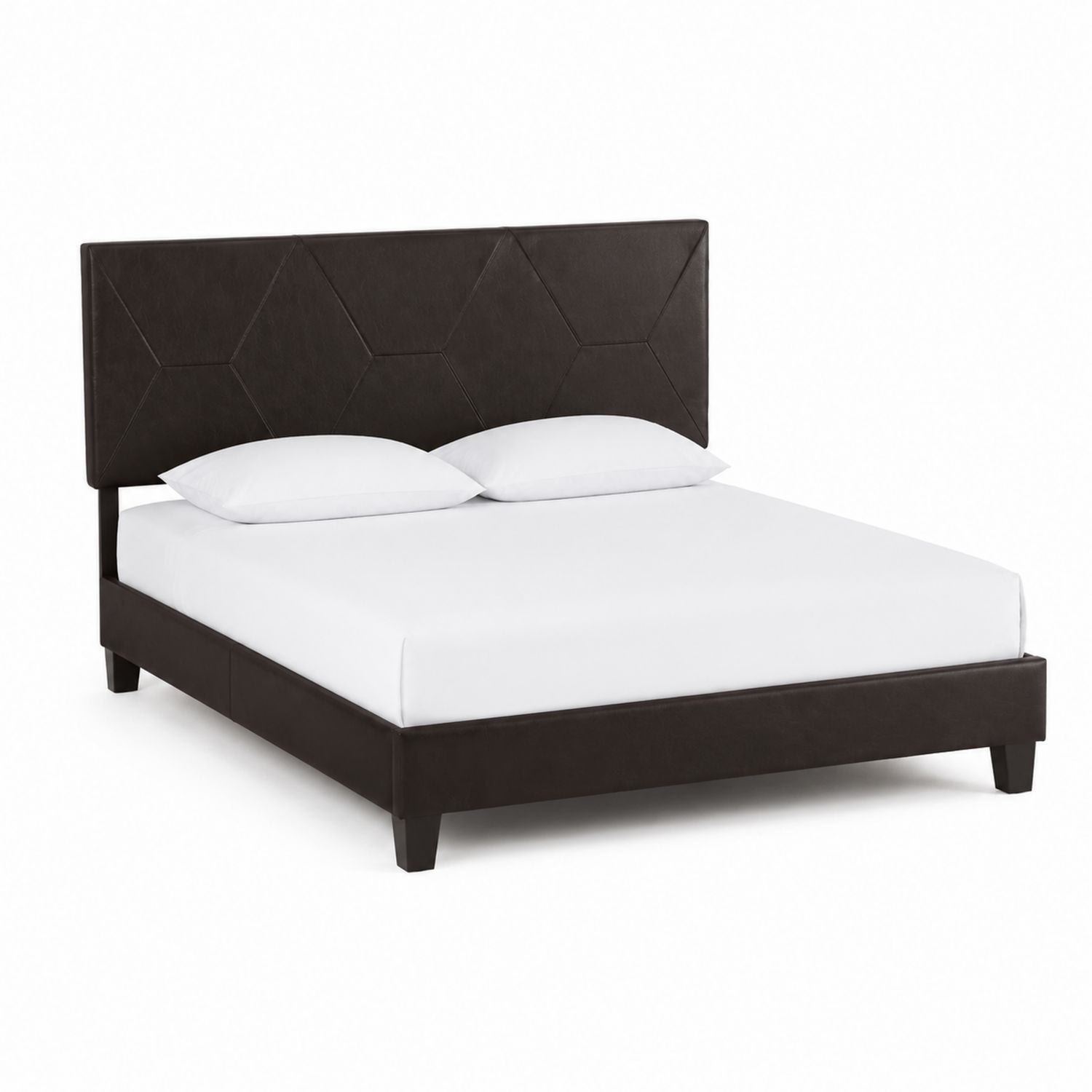 Cama doble de PU marrón con cabecero geométrico 200x160 cm