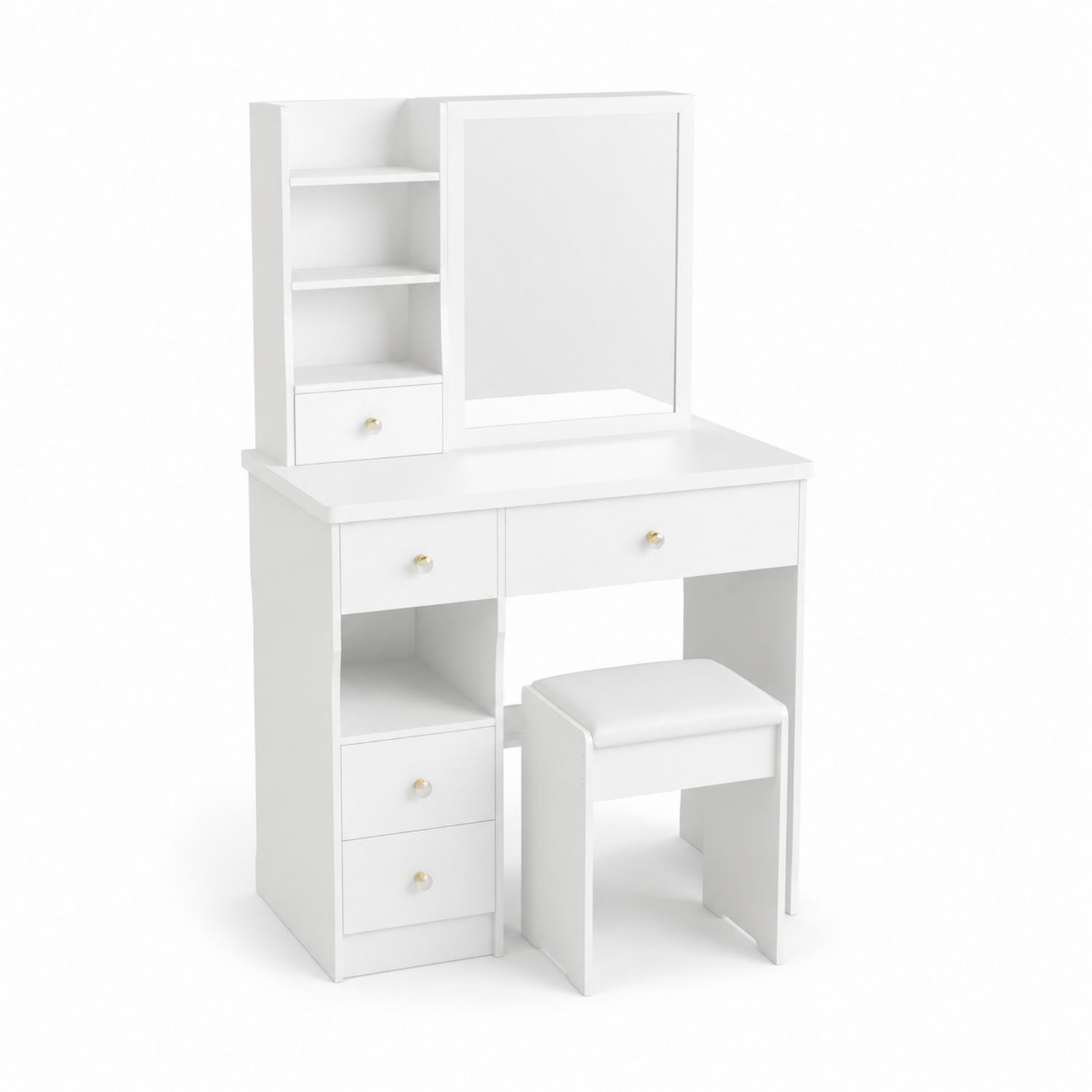 Tocador de MDF Blanco con Espejo y Taburete