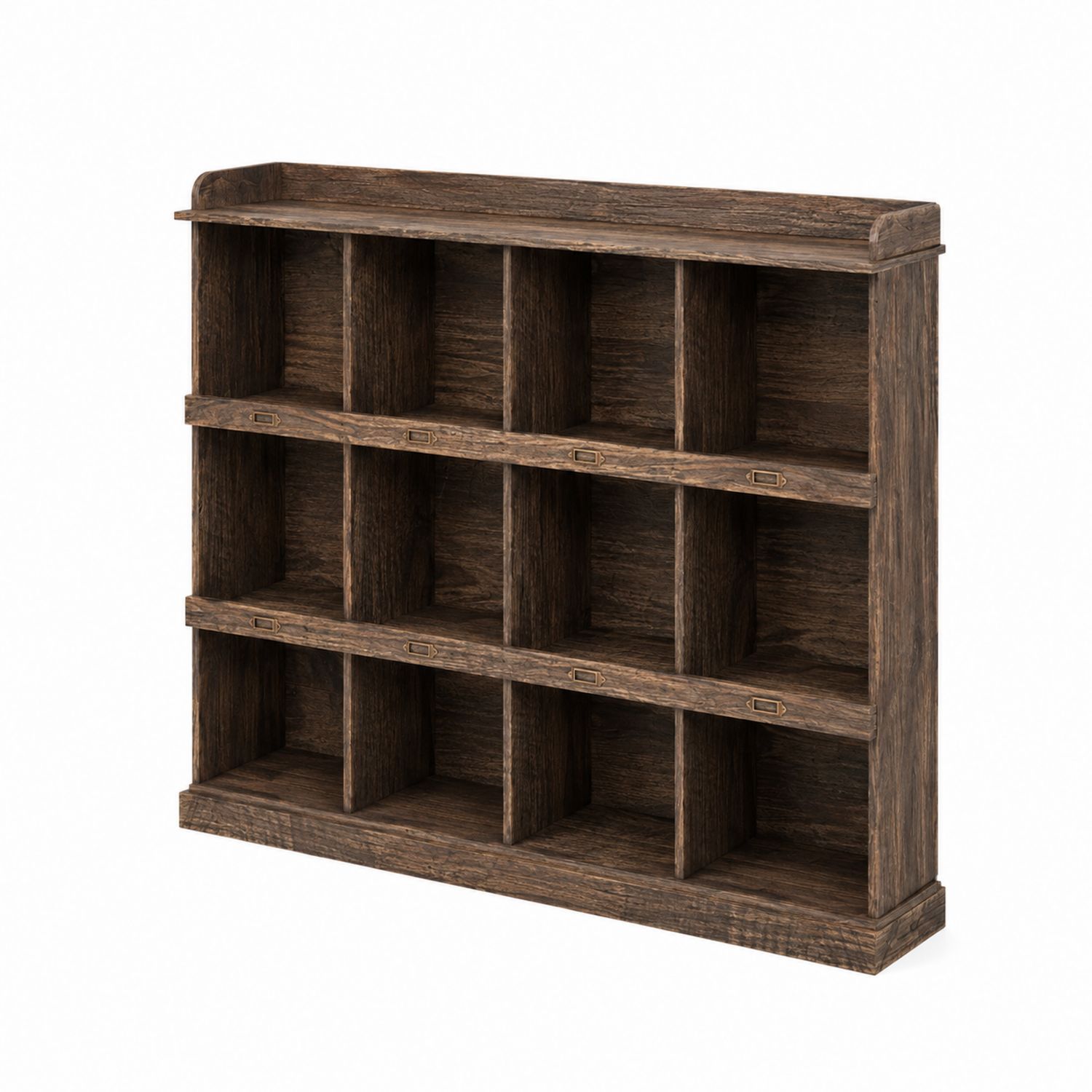 Estantería de madera maciza de roble con 12 compartimentos Marrón