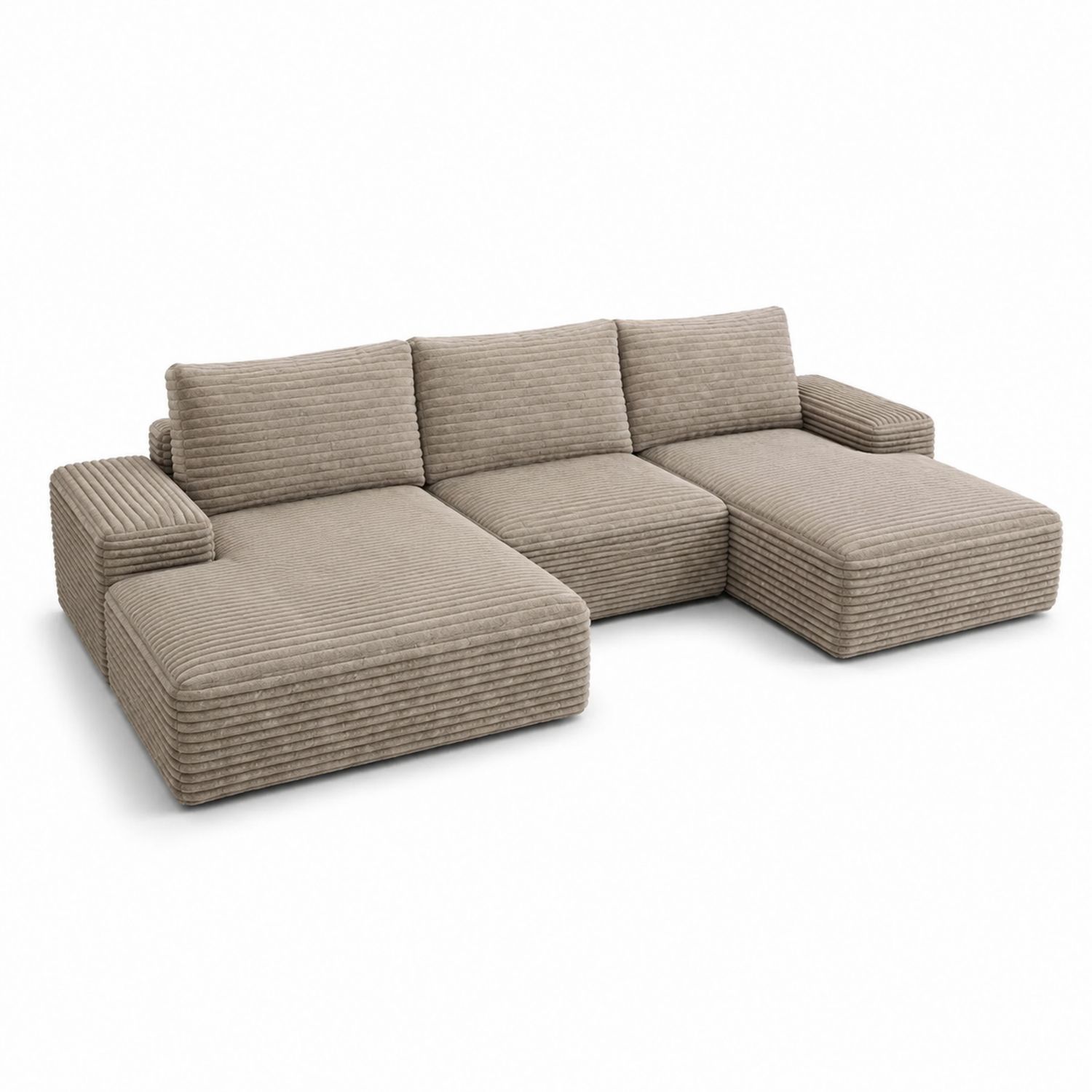 Sofá rinconero de pana beige en L con chaise longue