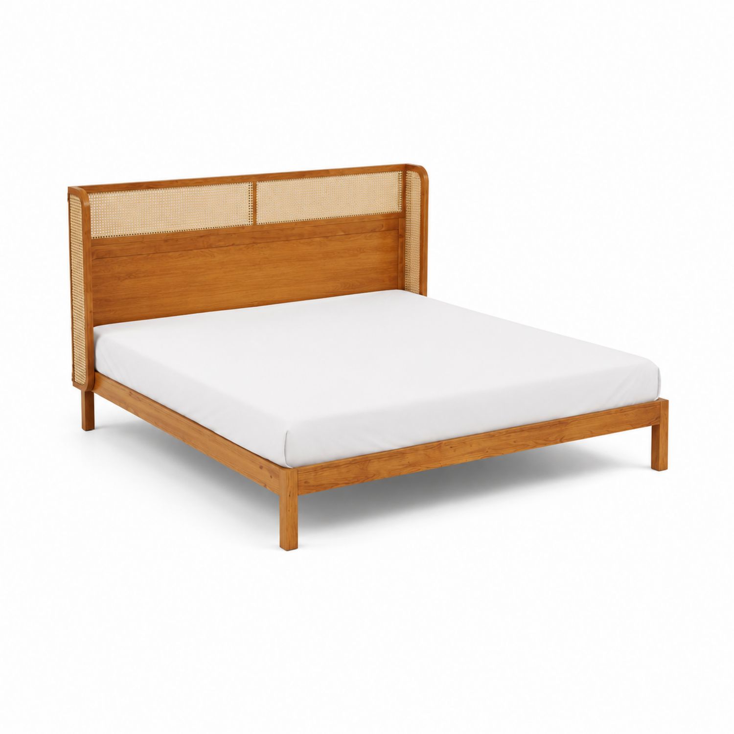 Cama doble de madera y mimbre 200x160 cm Marrón