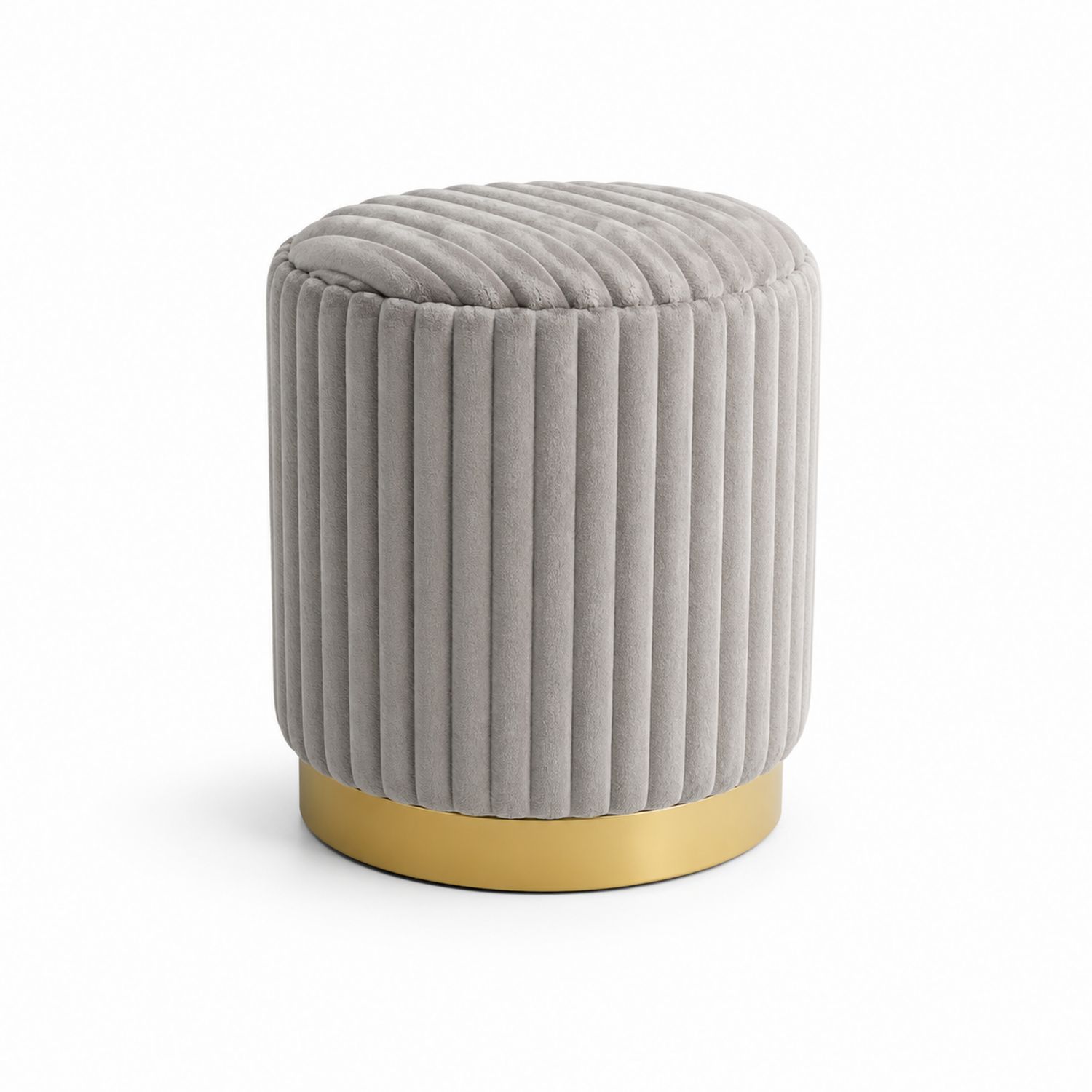 Puf redondo de terciopelo gris y base dorada 40x45 cm