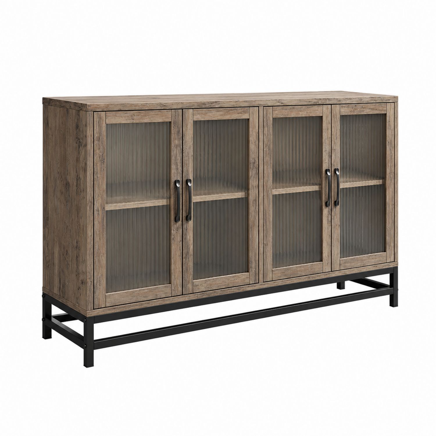 Aparador de madera con puertas de vidrio acanalado 160x85x40 cm