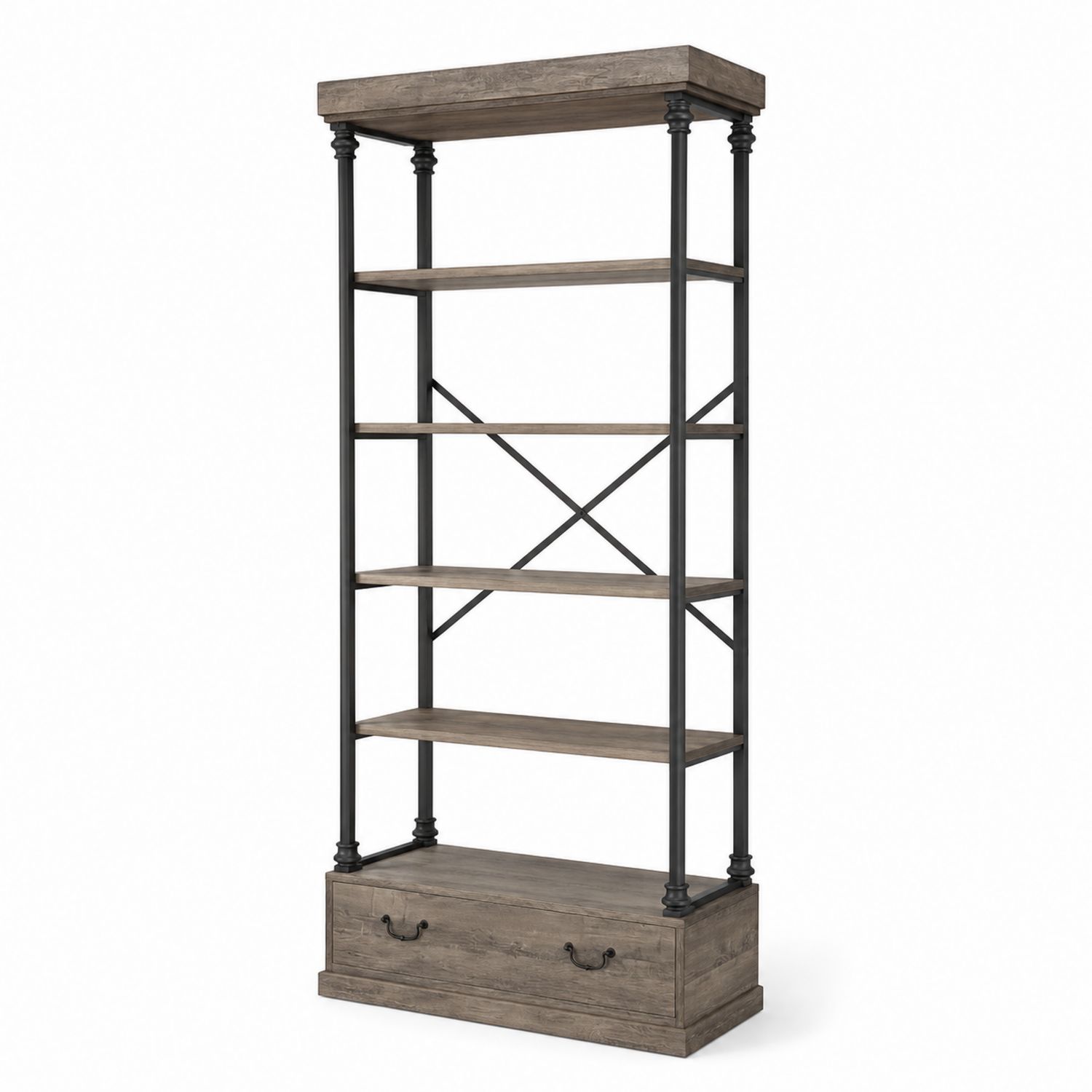 Estantería de Madera y Metal con 5 Estantes y Cajón 200x80x30 cm