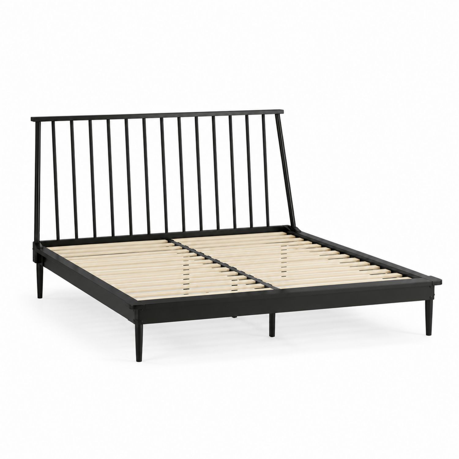 Cama de Metal con Somier de Madera Negro 200x150 cm