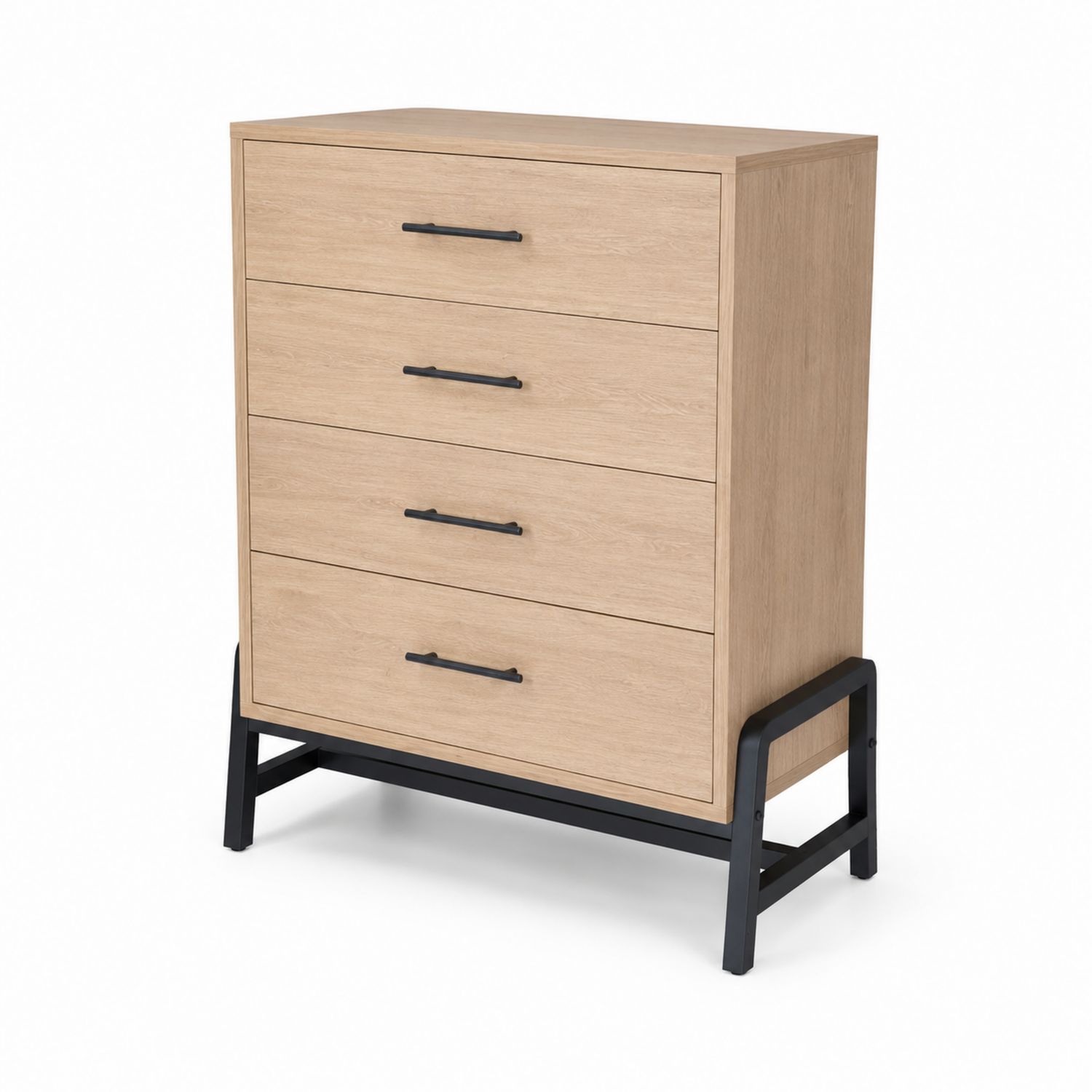 Cómoda Vertical de Madera y Metal Negro con 4 Cajones