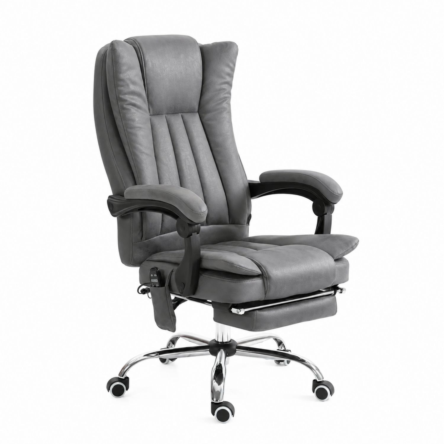 Silla de Oficina Ergonómica Reclinable con Reposapiés, Tapicería de Cuero Sintético, Gris