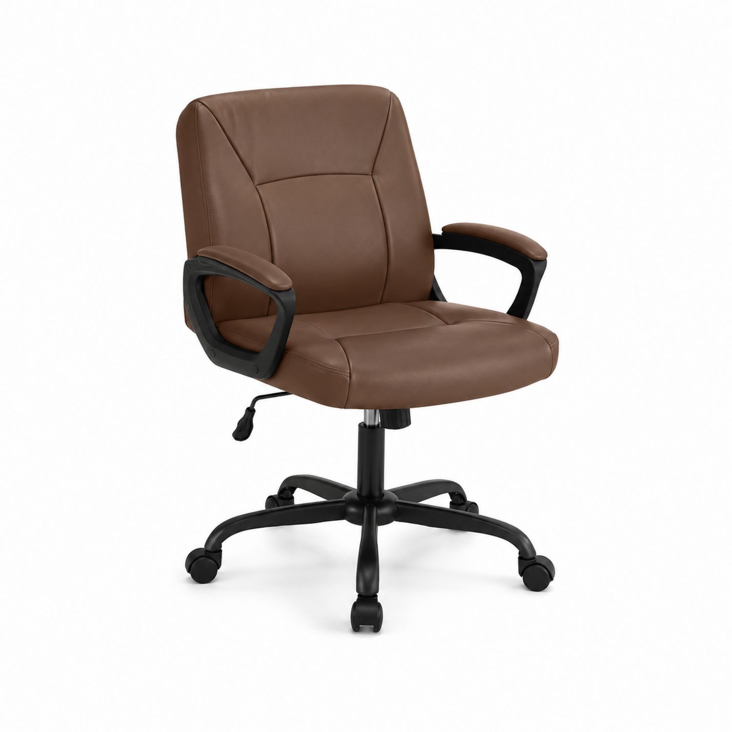 Silla de oficina de poliuretano marrón con reposabrazos