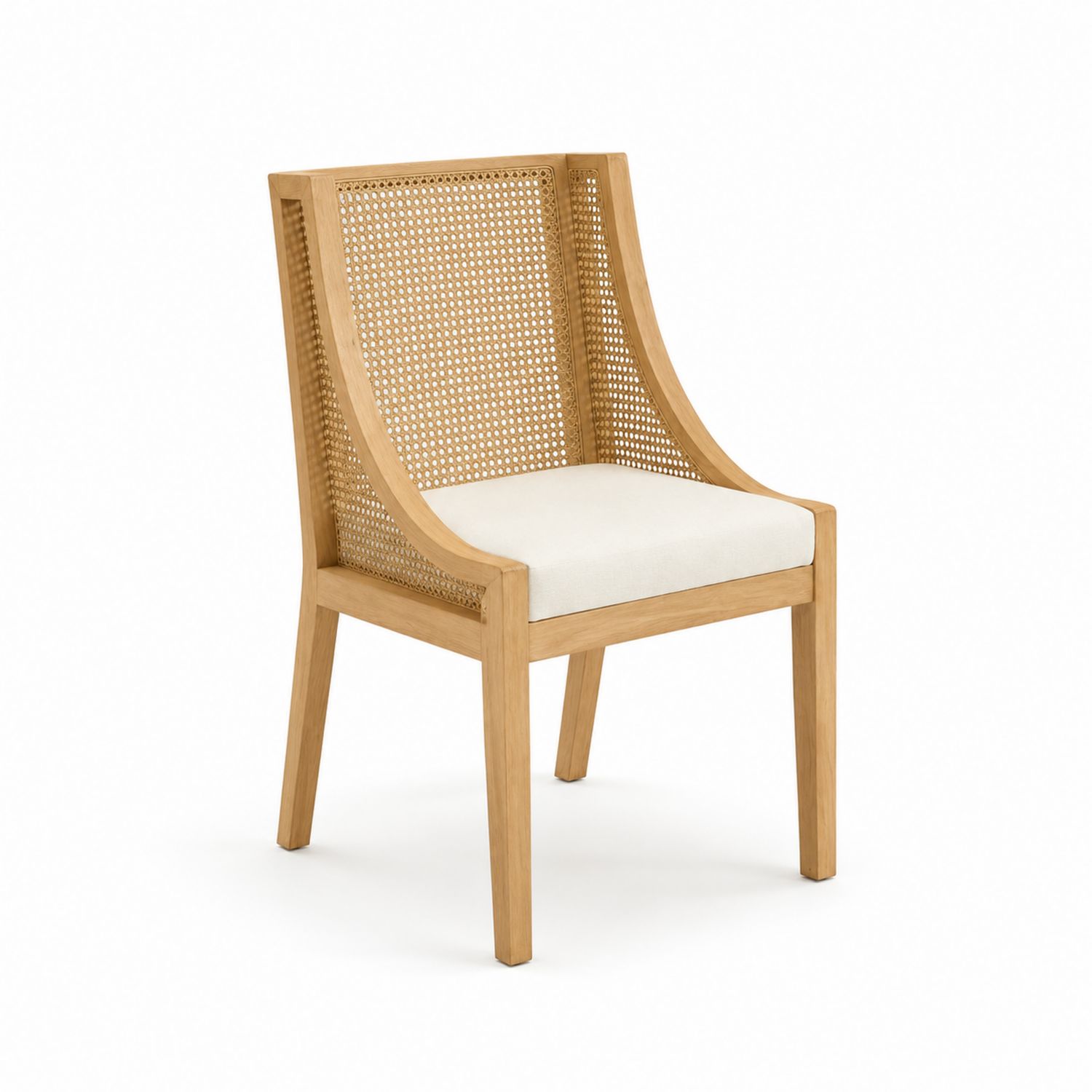 Silla de madera de haya con respaldo de ratán y asiento de algodón