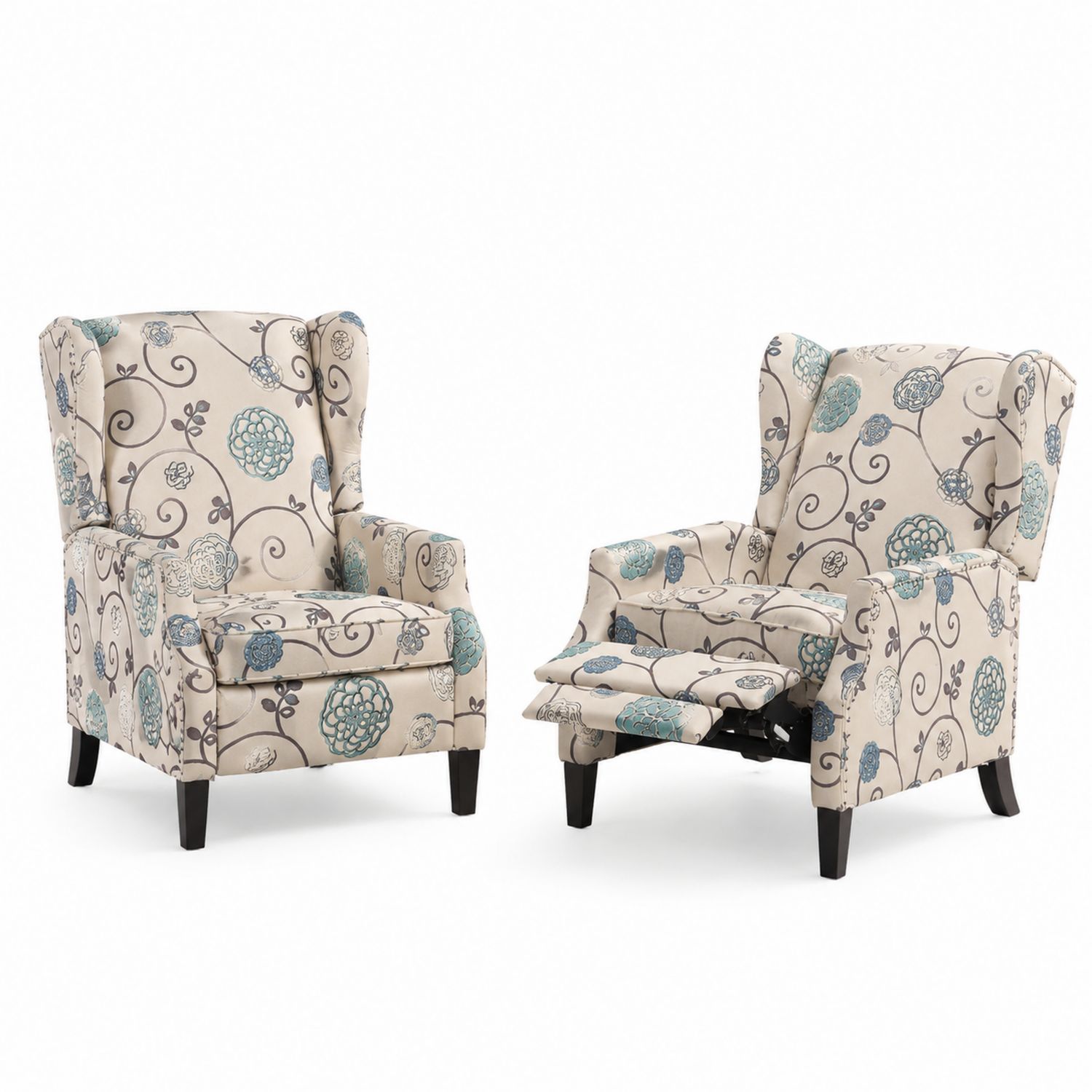 Conjunto de Sillas Reclinables de Tela con Estampado Floral, Ancho 84 cm