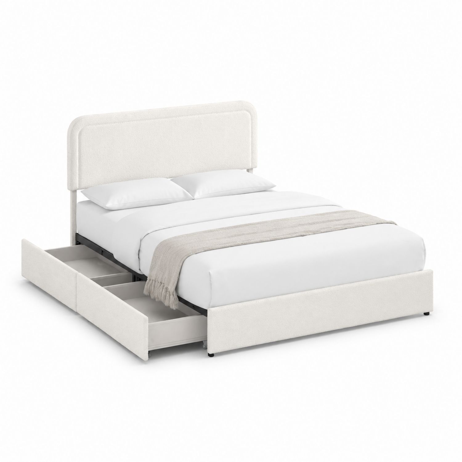 Cama doble con almacenamiento de poliéster Beige 200x150 cm