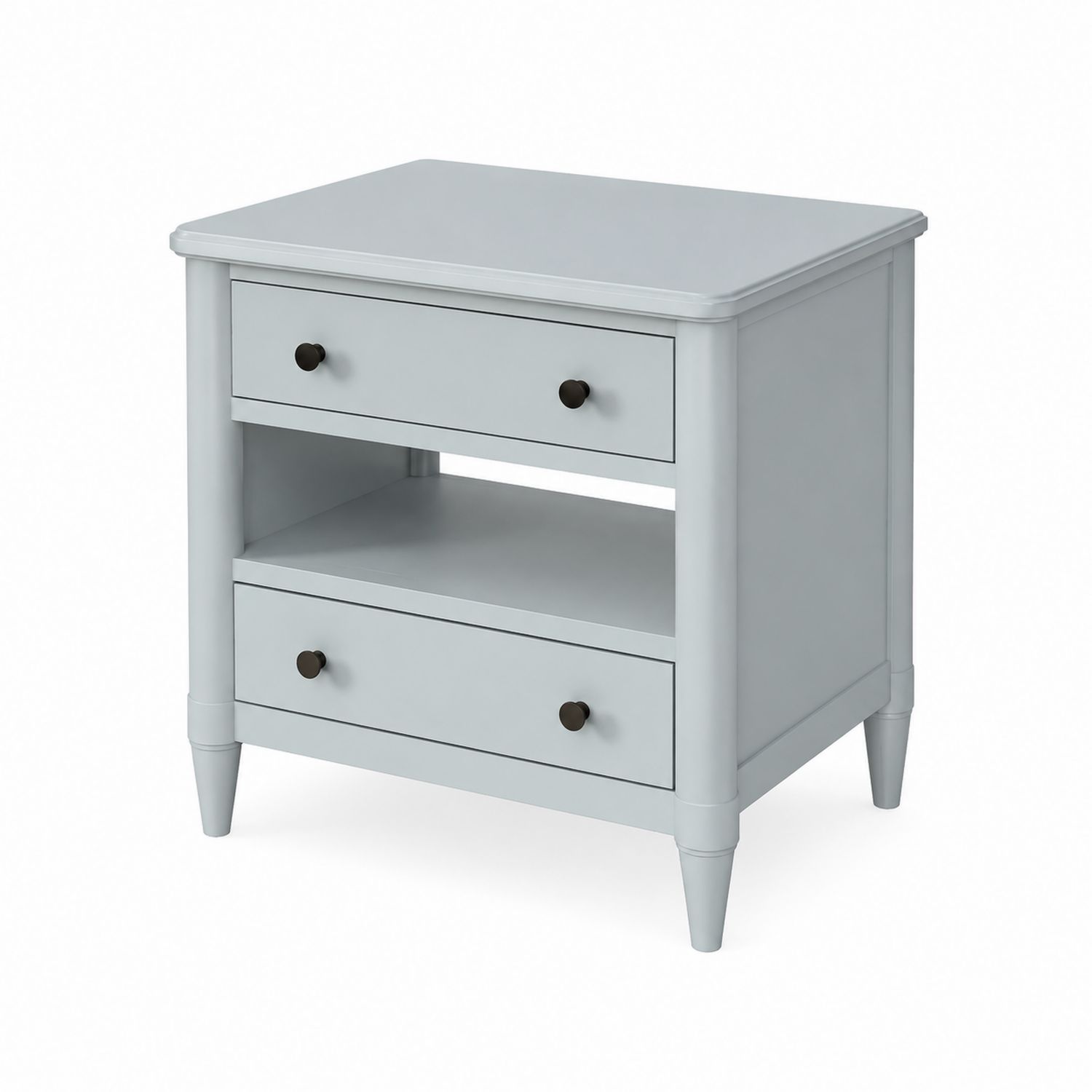 Mesita de noche de madera gris con cajones