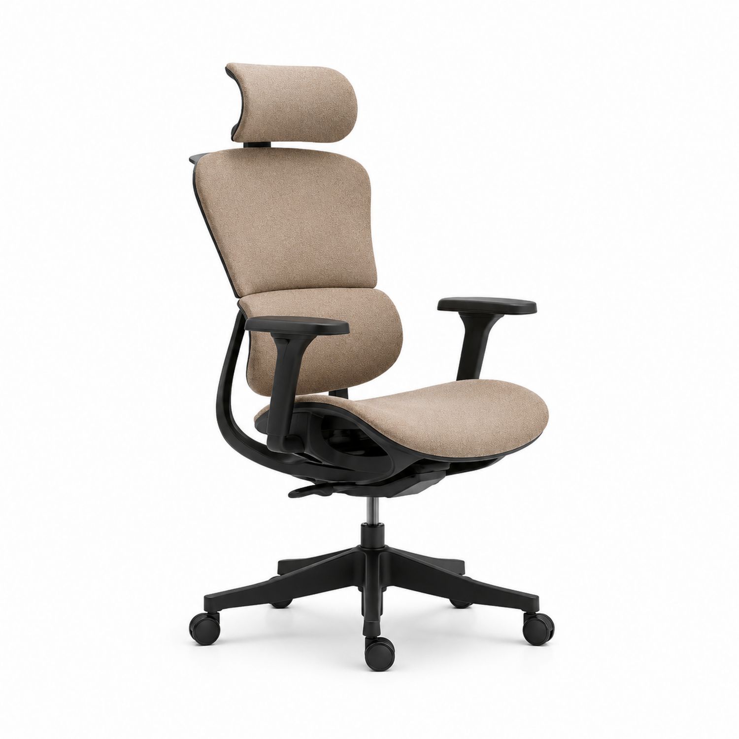 Silla de oficina ergonómica con reposacabezas ajustable de tela beige