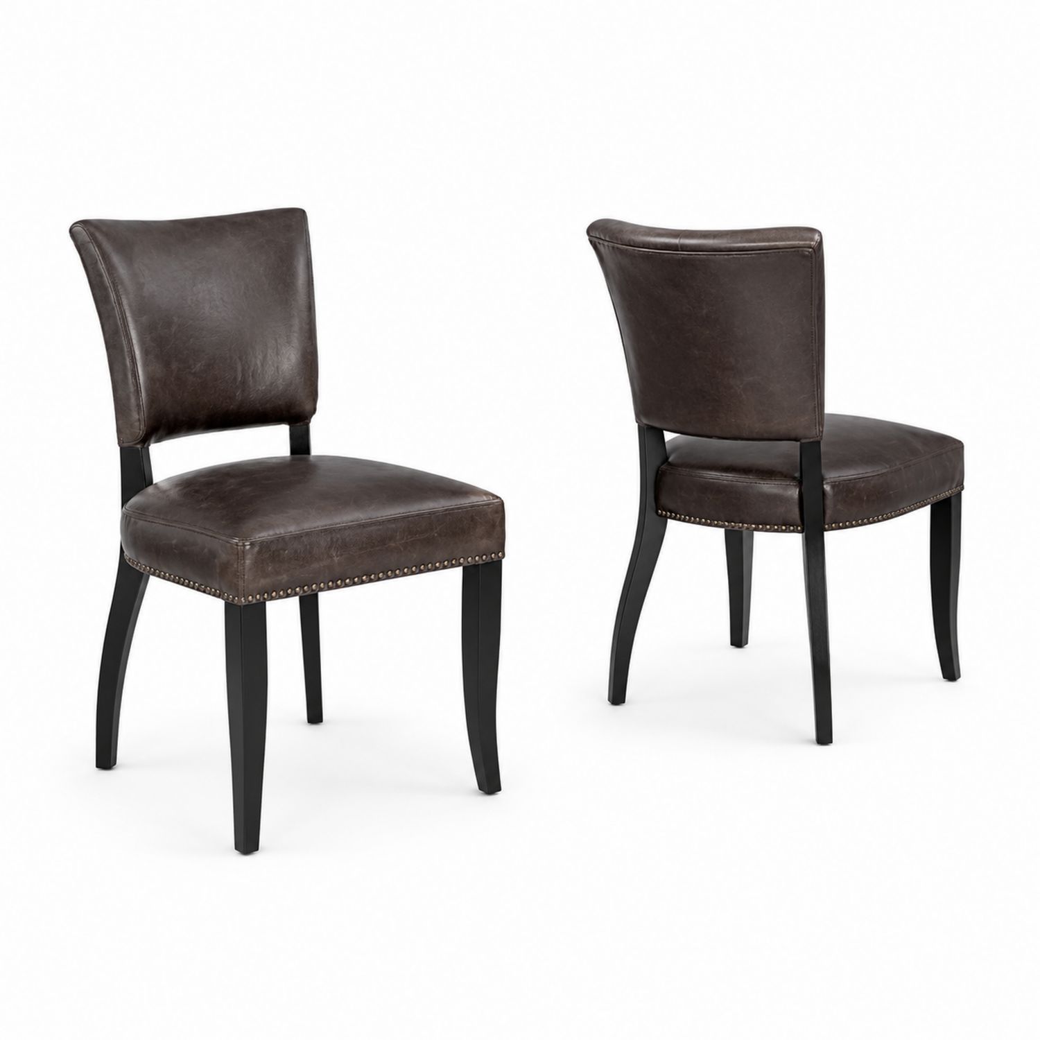 Sillas de Madera y Cuero Marrón Oscuro, Set de 2
