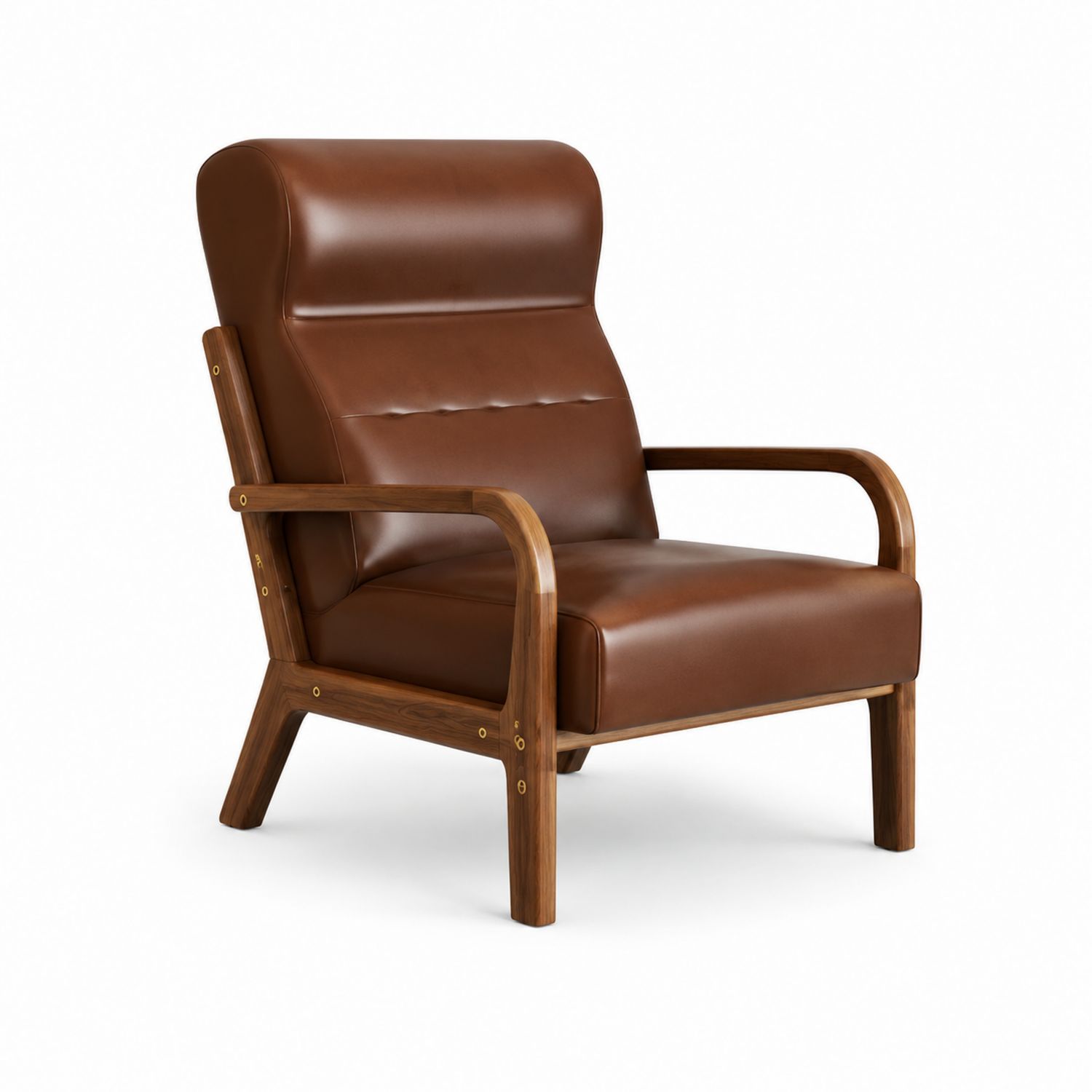 Silla de Cuero Sintético Marrón con Estructura de Madera de Nogal