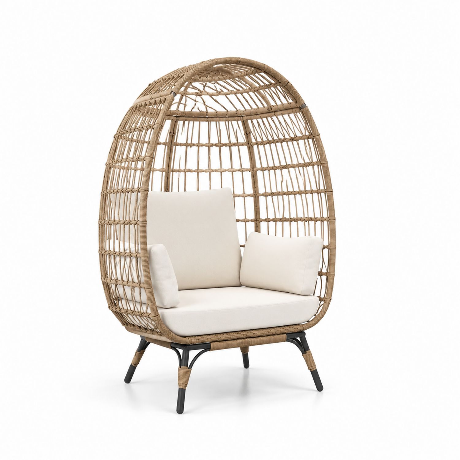 Silla de exterior de ratán sintético con cojines de poliéster Beige