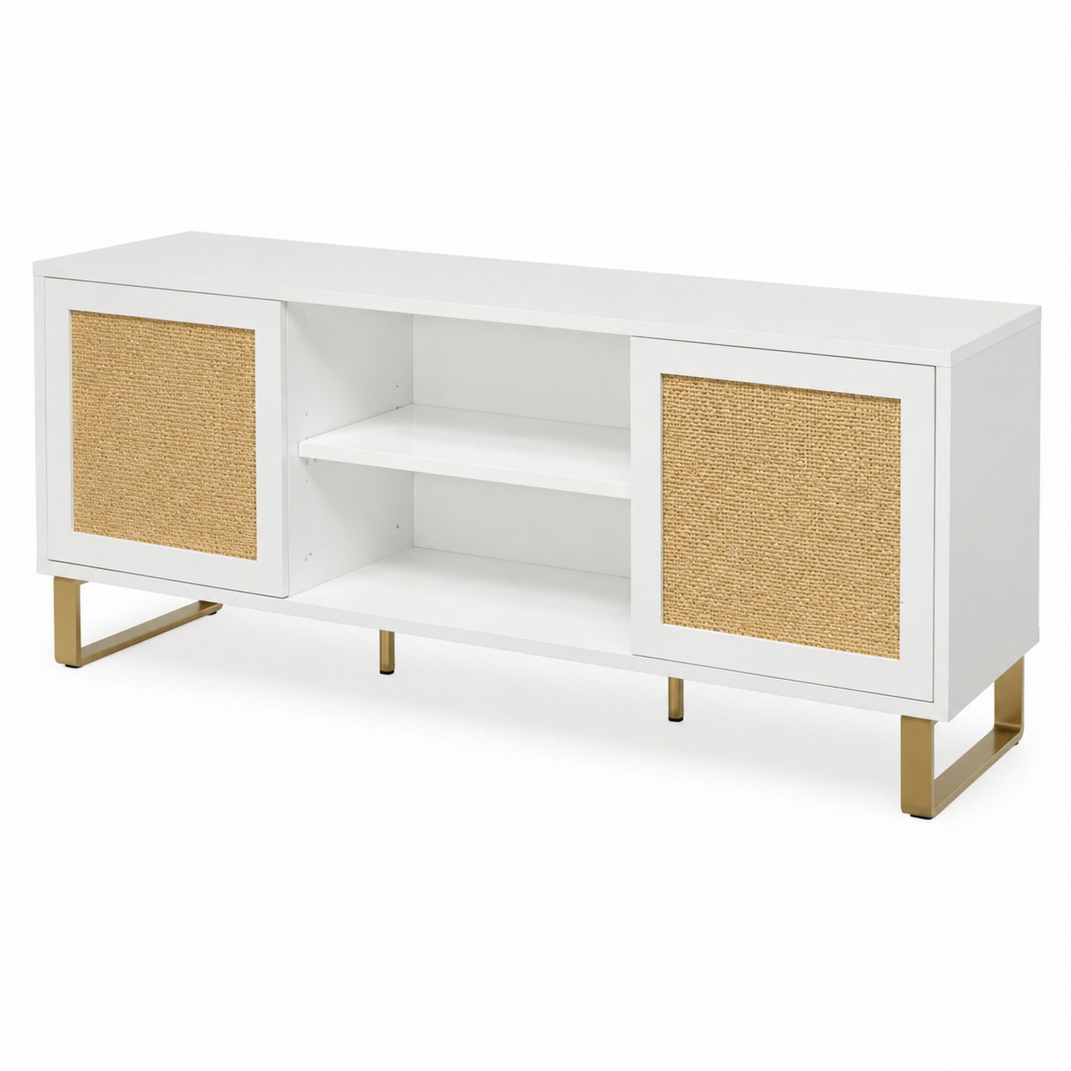 Mueble para TV de MDF con Puertas de Fibra 150 cm Blanco y Beige