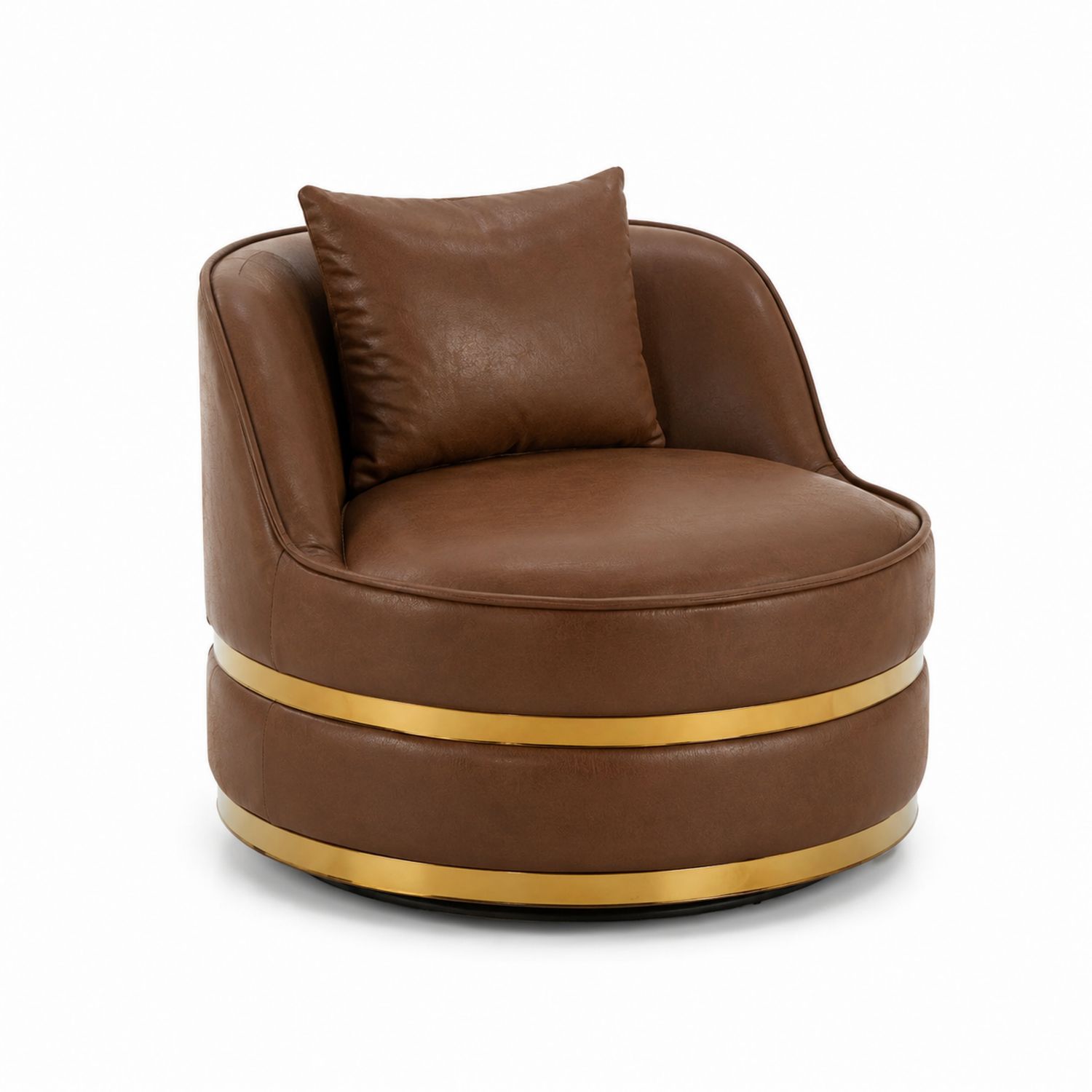 Silla giratoria de cuero sintético con base metálica dorada