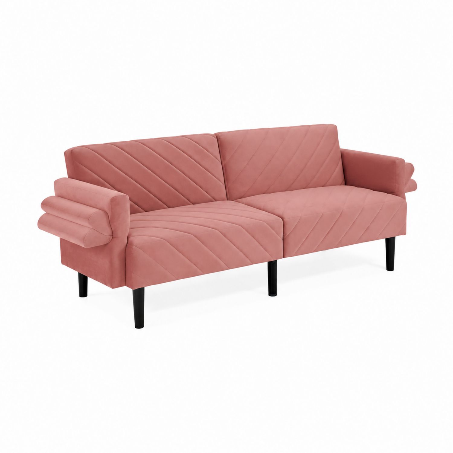 Sofá de 3 plazas en terciopelo rosa con patas de madera
