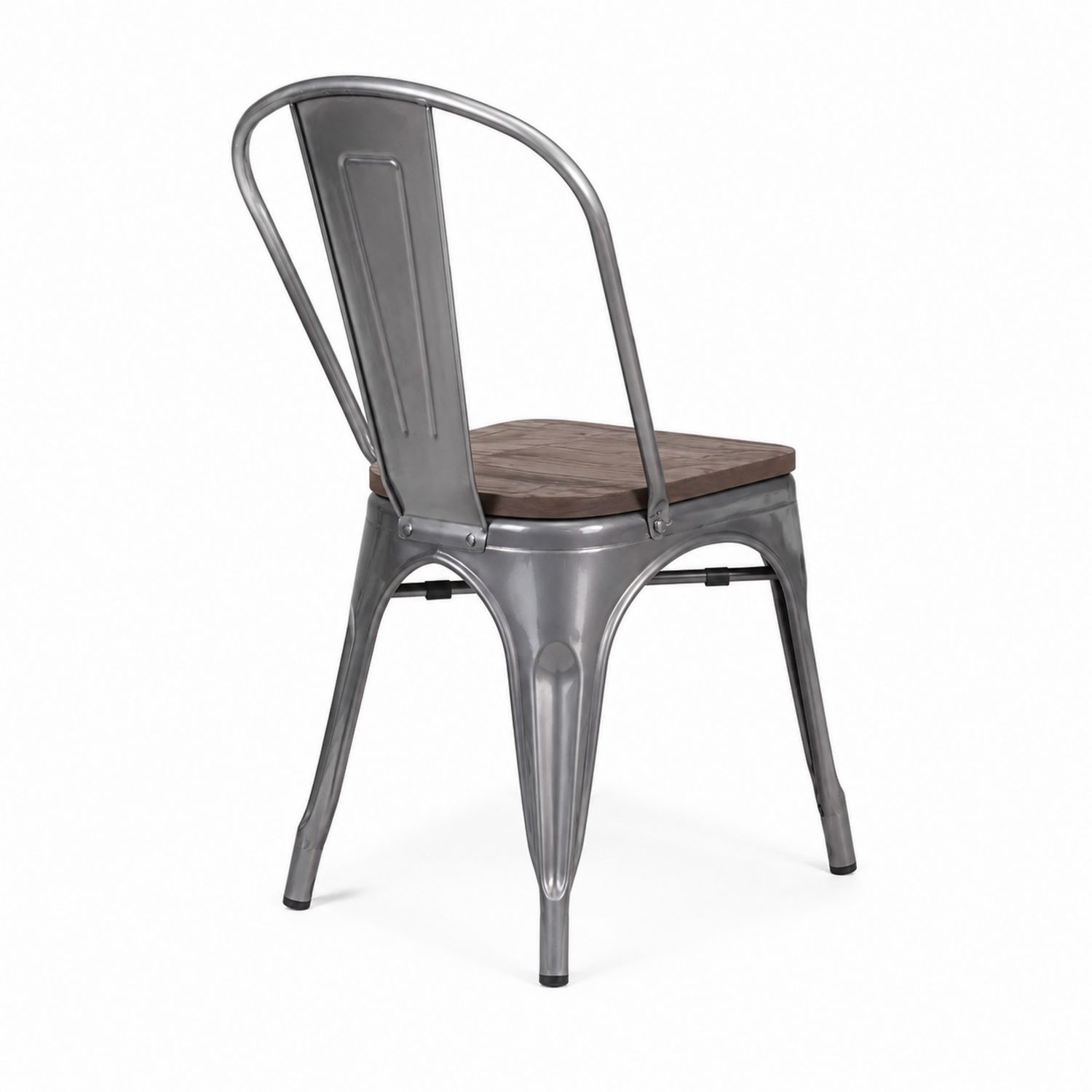 Silla Metálica de Acero con Asiento de Madera Gris