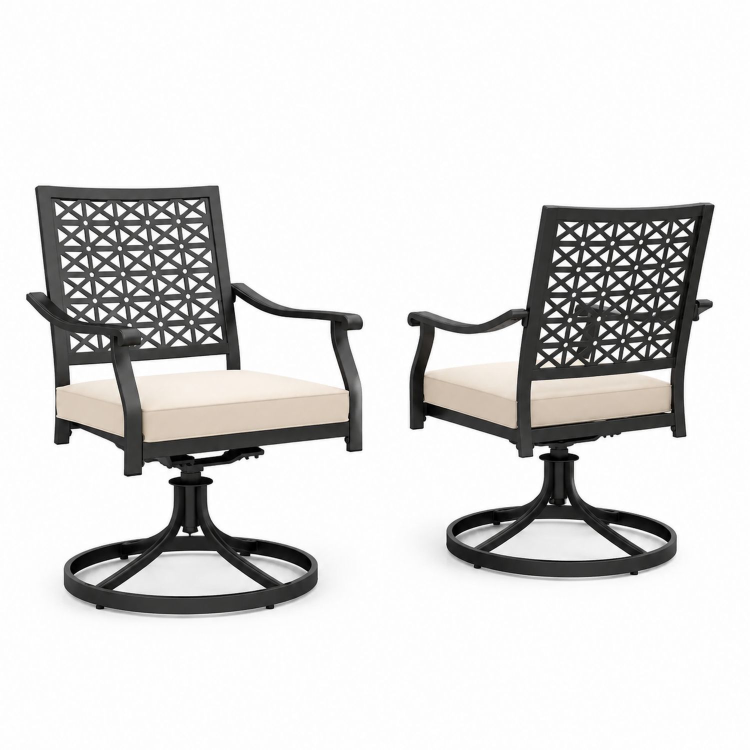 Set de 2 Sillas Giratorias de Aluminio para Exterior con Cojín Beige