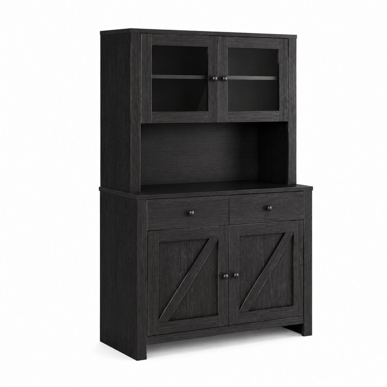 Aparador de Madera Negro con Puertas de Vidrio Templado 180 cm