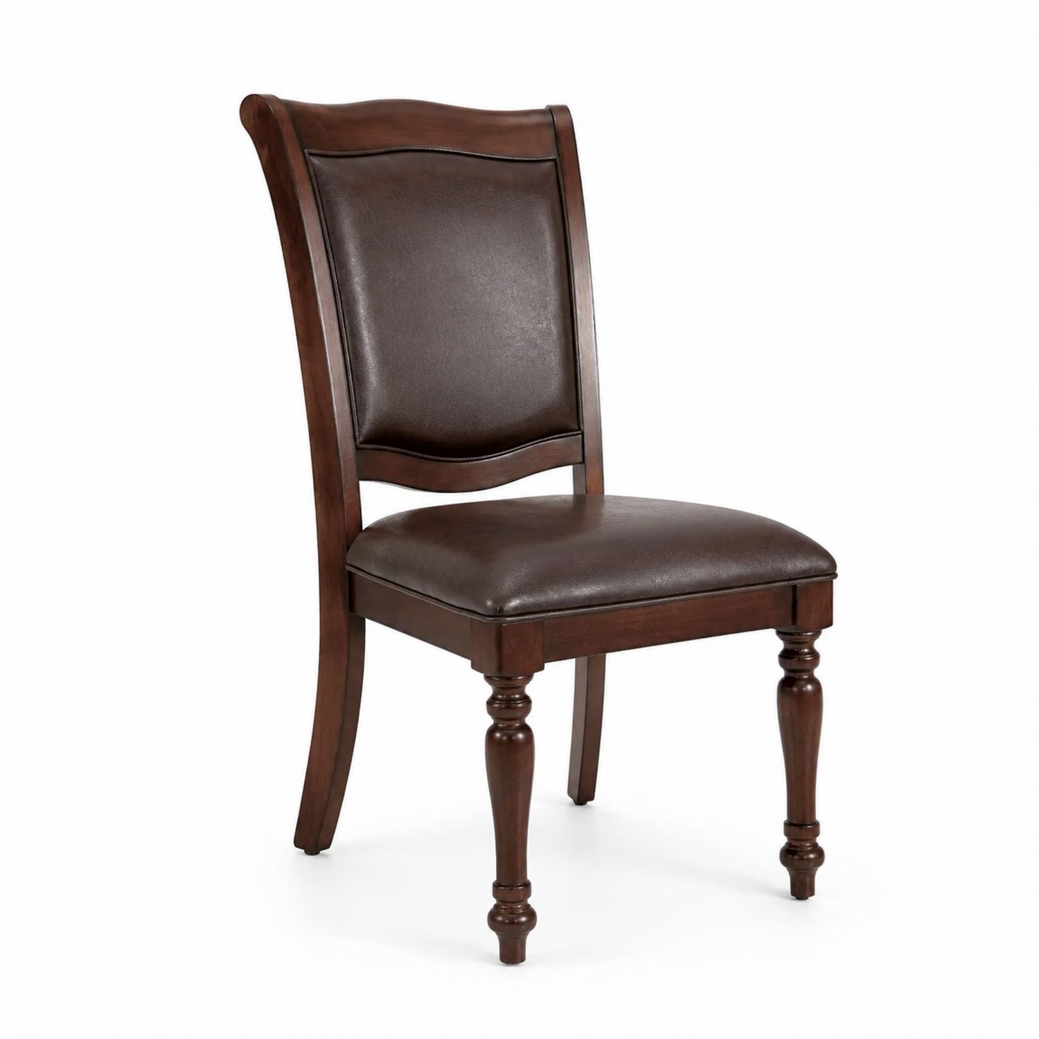 Silla de madera con tapizado de cuero sintético marrón