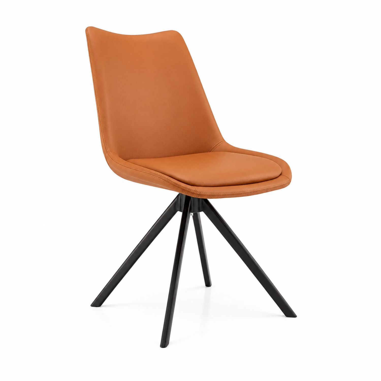 Silla de comedor de cuero sintético marrón con patas de metal negro