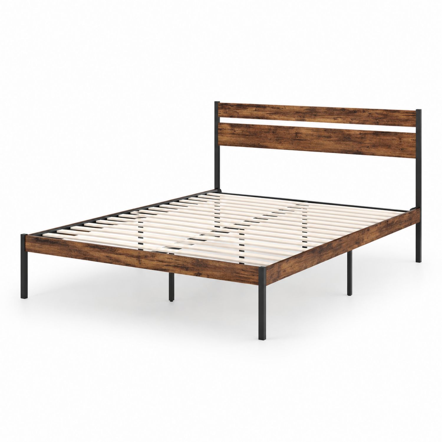 Cama de metal y MDF con listones de madera 200x160 cm