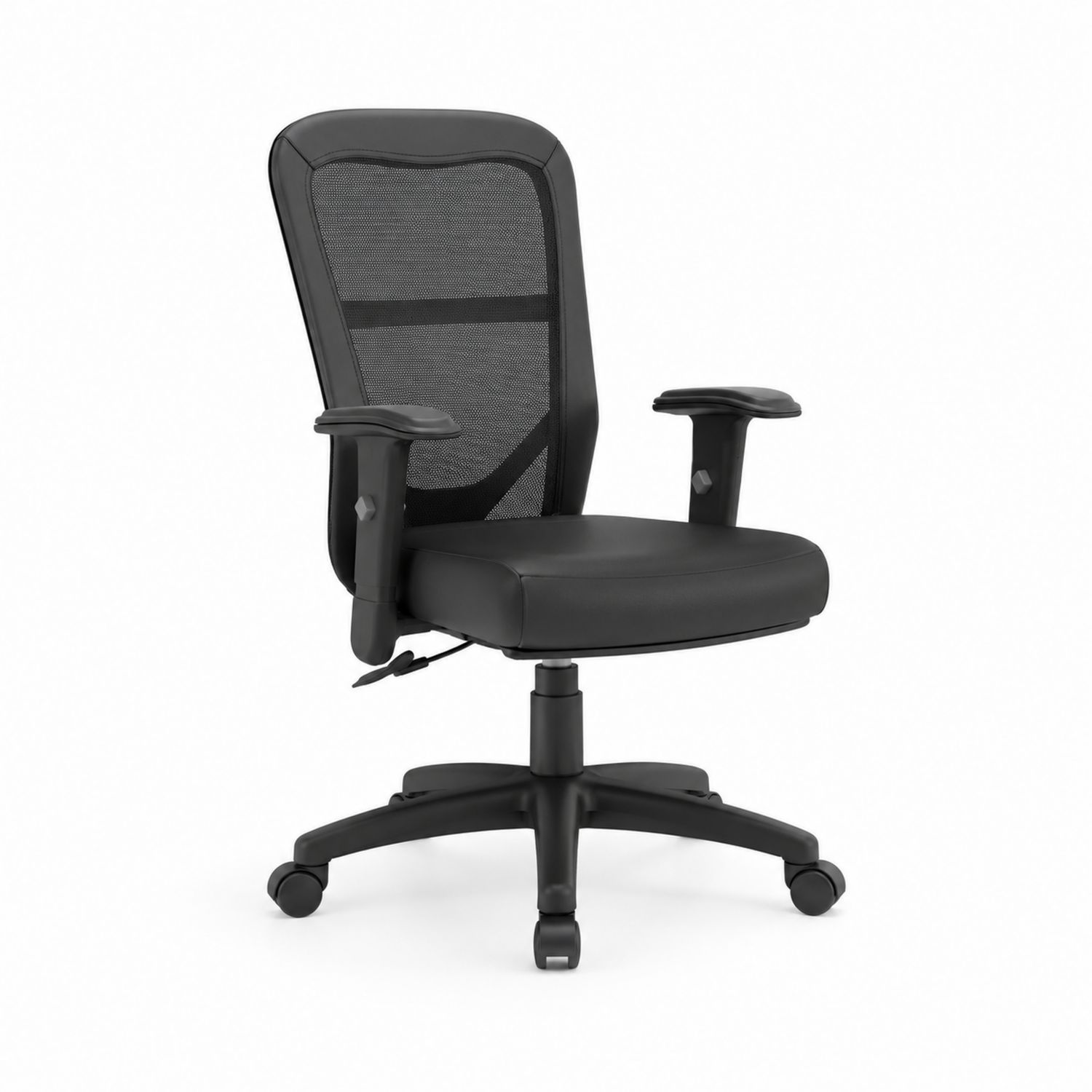 Silla de oficina con respaldo de malla y asiento de PU negro