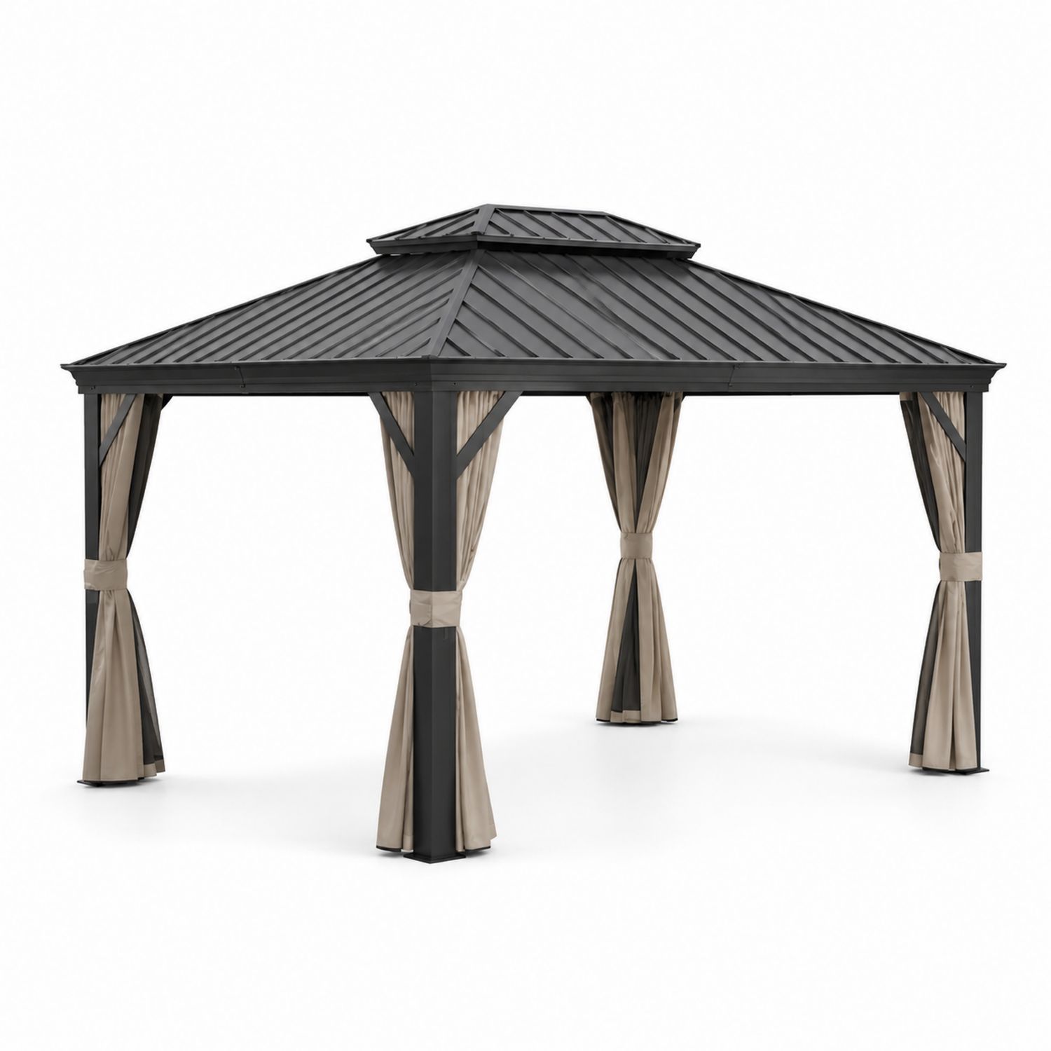 Pérgola de Aluminio con Techo de Acero Gris/Beige
