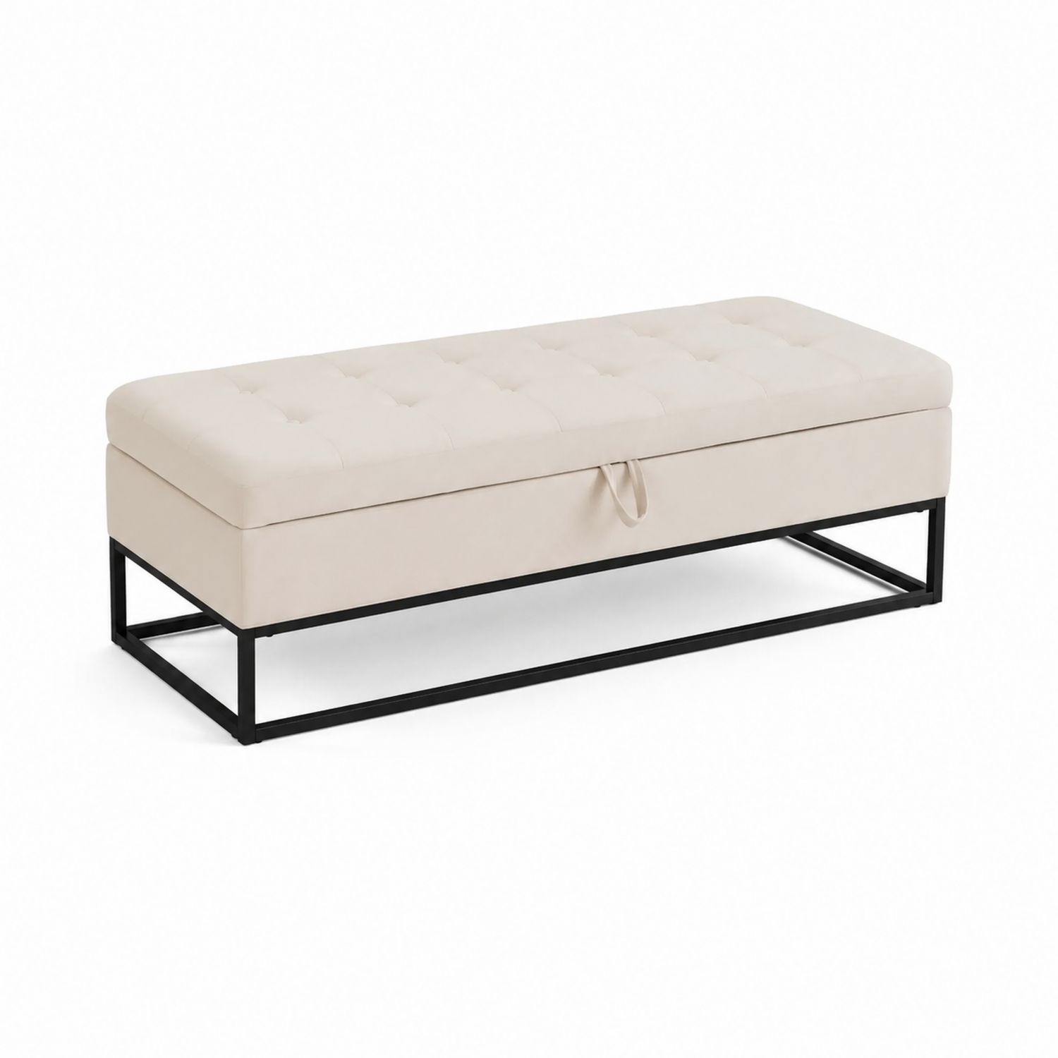 Banco de almacenamiento de metal y tapizado en beige 120x40x45 cm