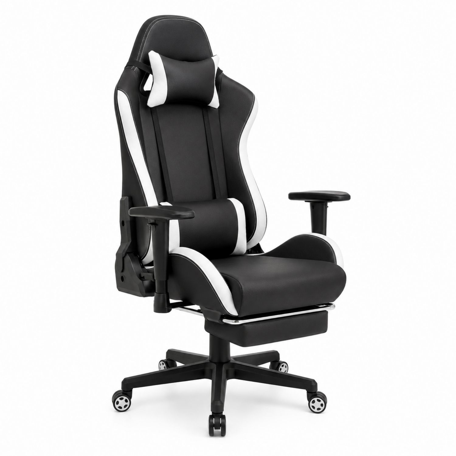 Silla de Oficina Ergonómica con Cojines y Reposapiés de Cuero PU Negro/Blanco