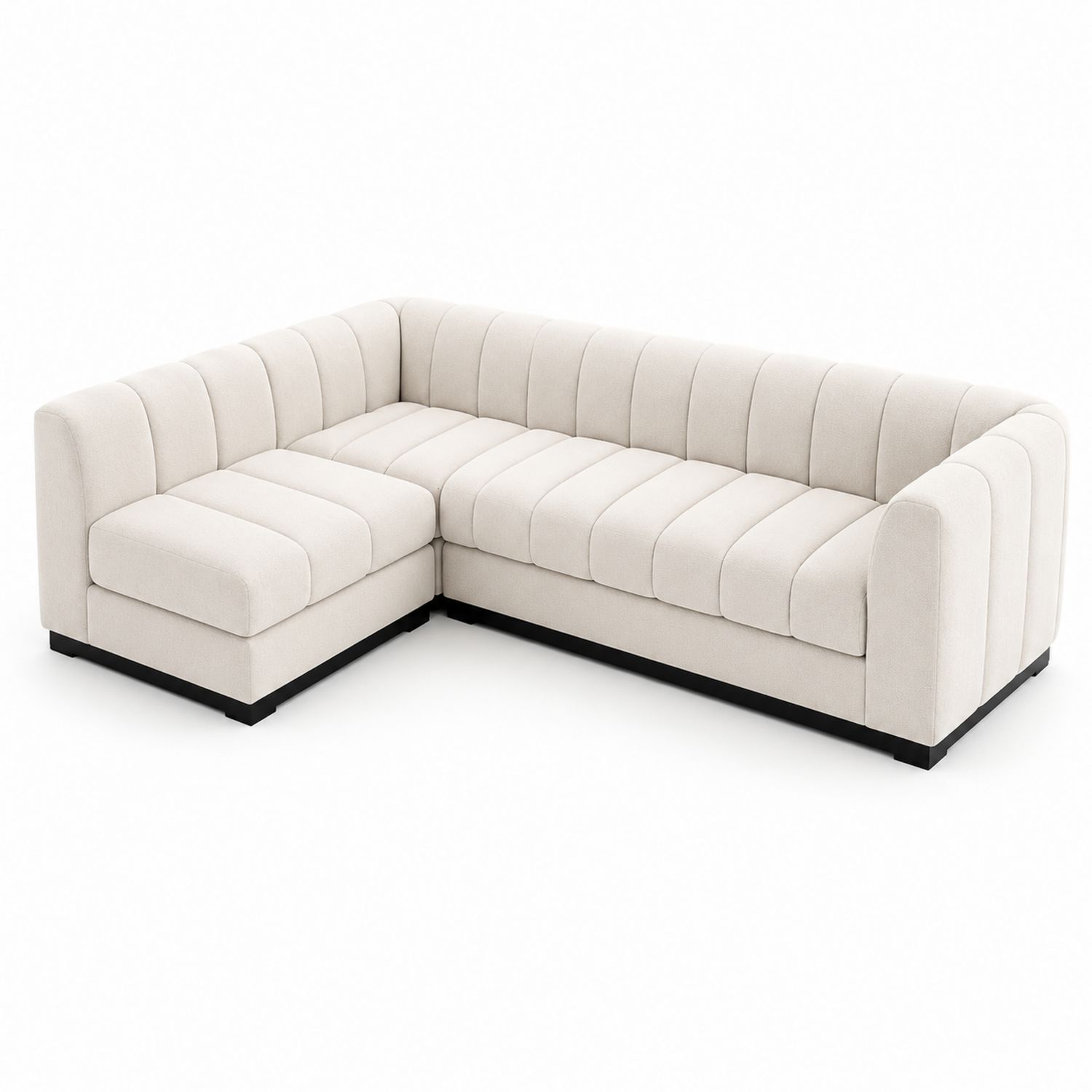 Sofá Esquinero de Tela de Poliéster Beige con Patas de Madera