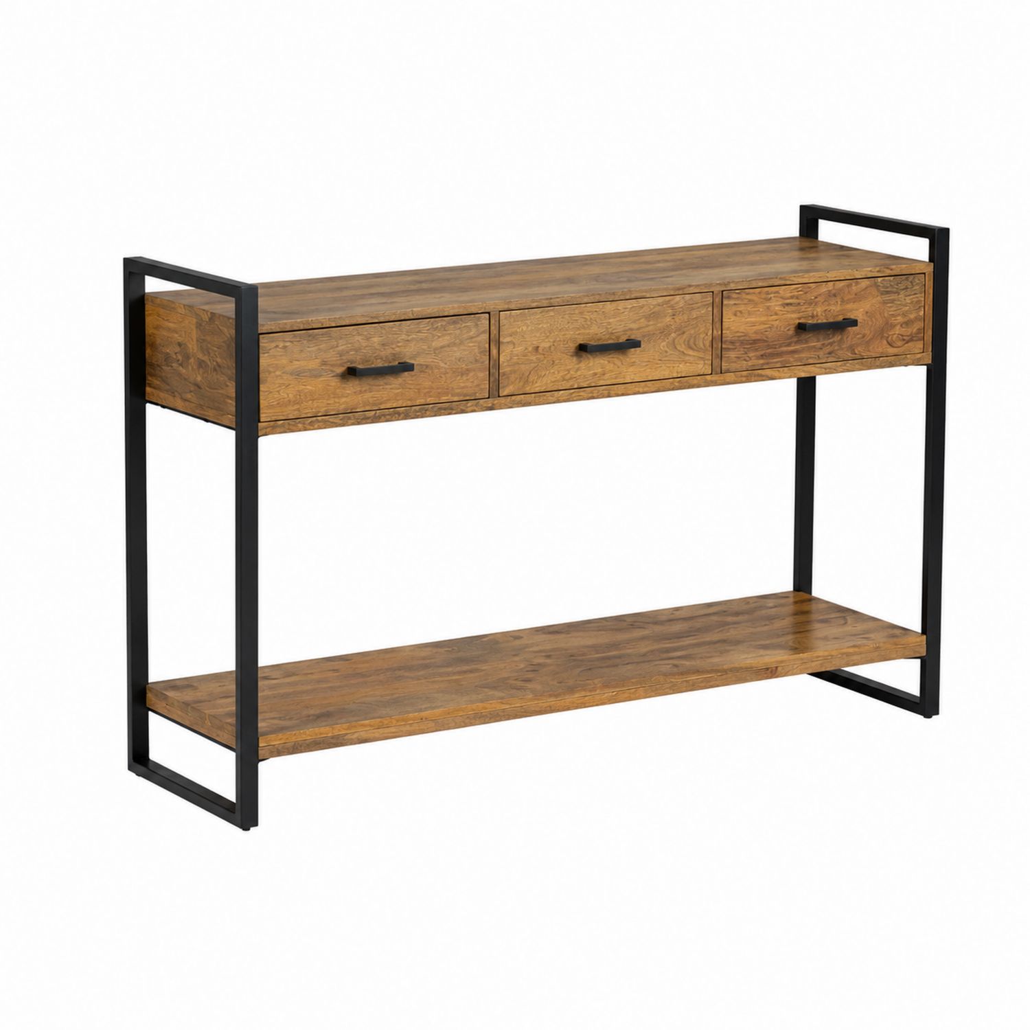 Mesa consola de madera y metal con 3 cajones