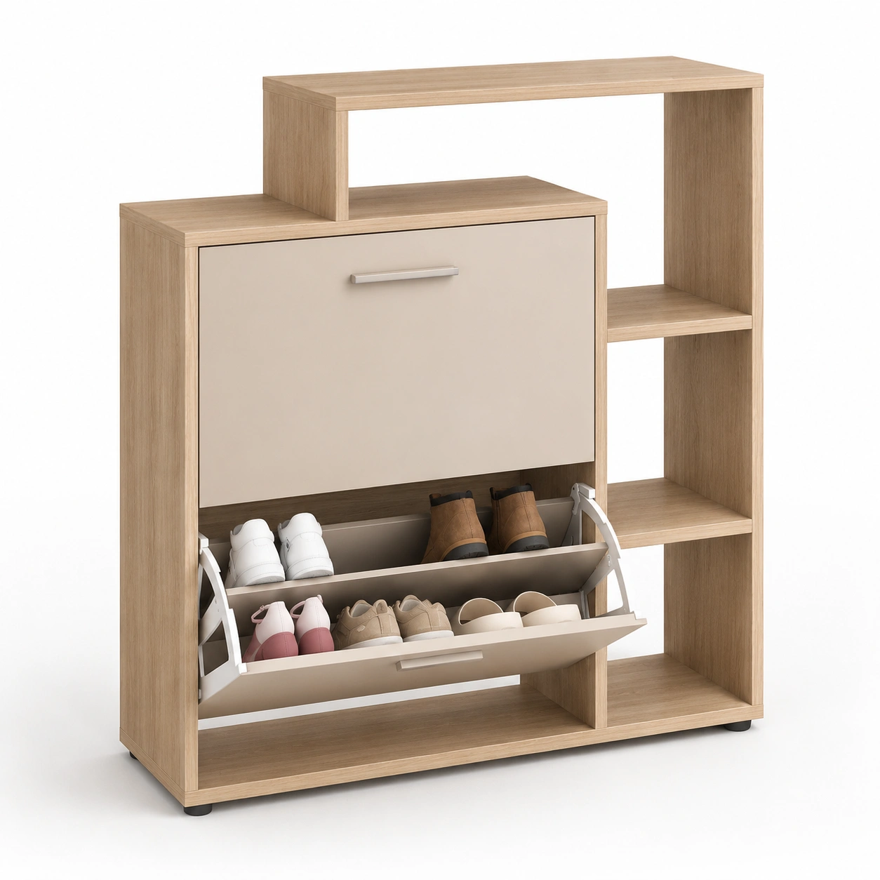 Zapatero con compartimento abatible y estanteria lateral-AuravelleLiving