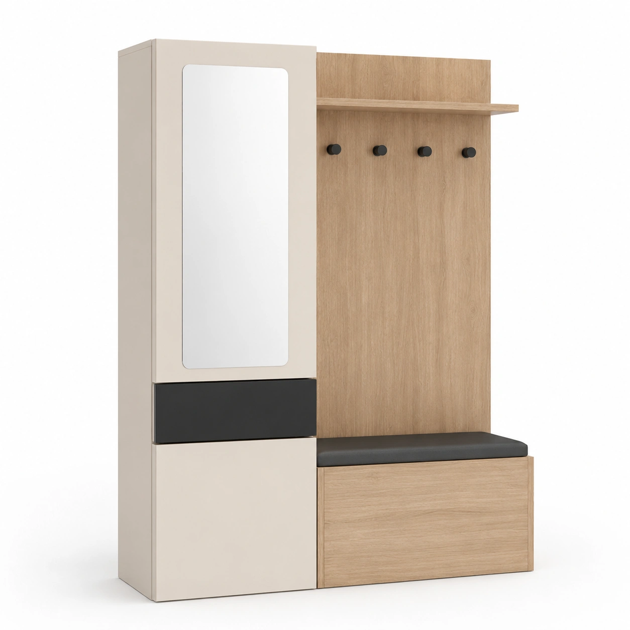 Mueble de entrada con espejo perchero y banco-AuravelleLiving