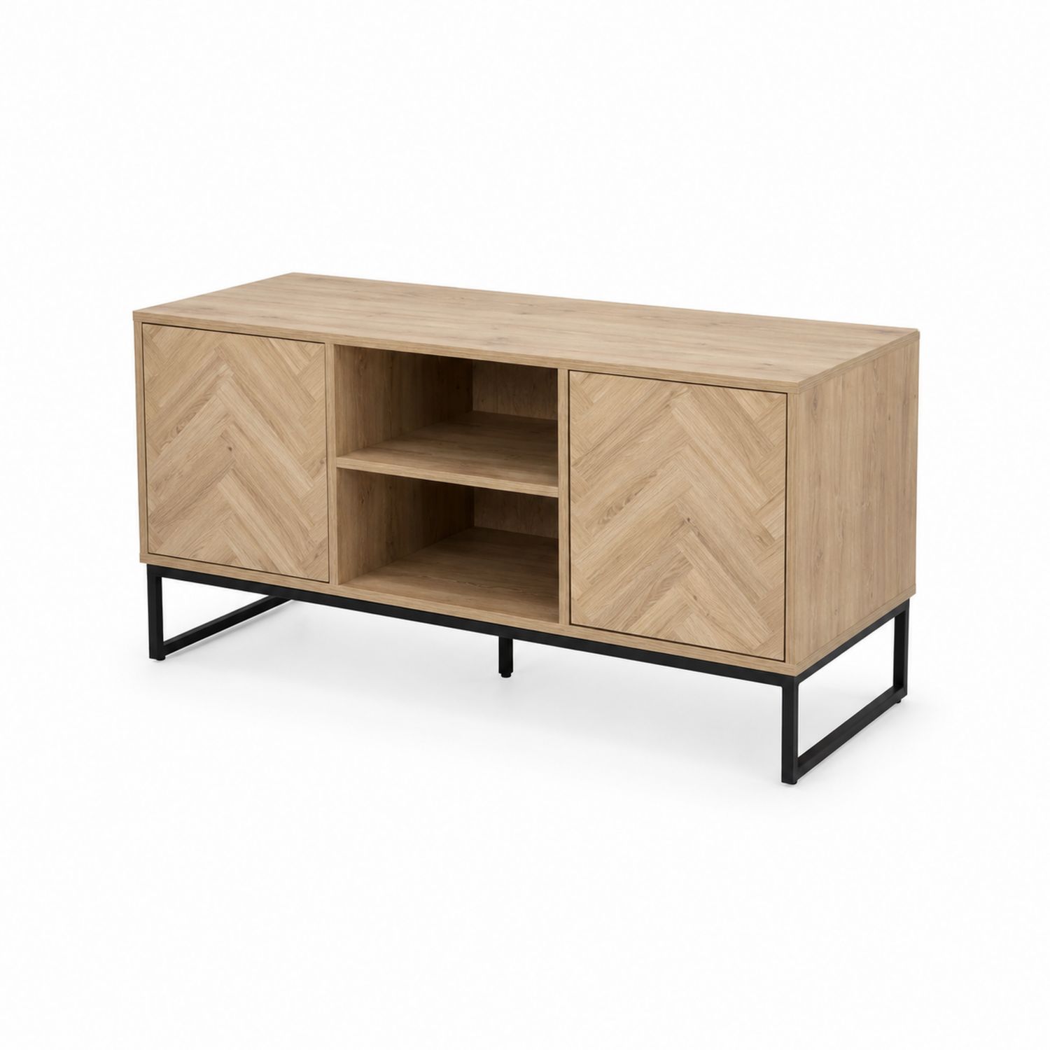 Mueble de madera de roble con base de metal para TV