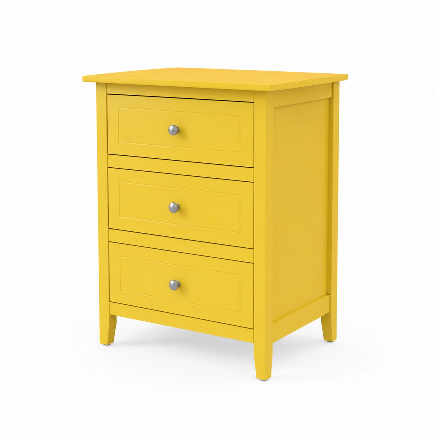 Mesita de noche amarilla de madera con 3 cajones 60x40x75 cm