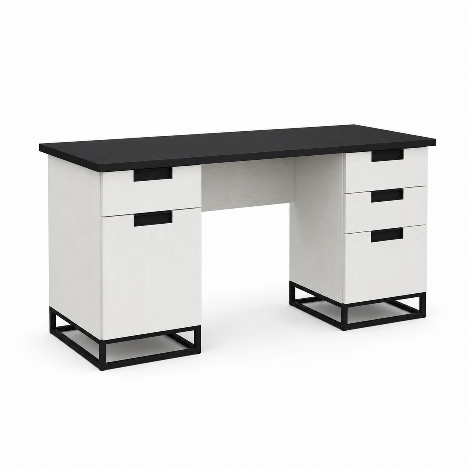 Escritorio de MDF y Metal con Cajones 140x60x75 cm Blanco/Negro