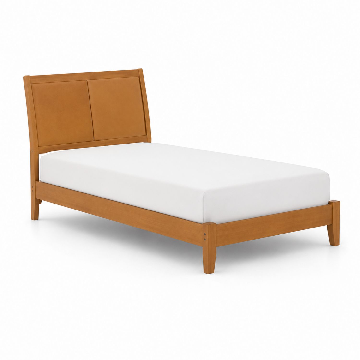 Cama individual de madera con cabecero de cuero sintético 200x100 cm Marrón