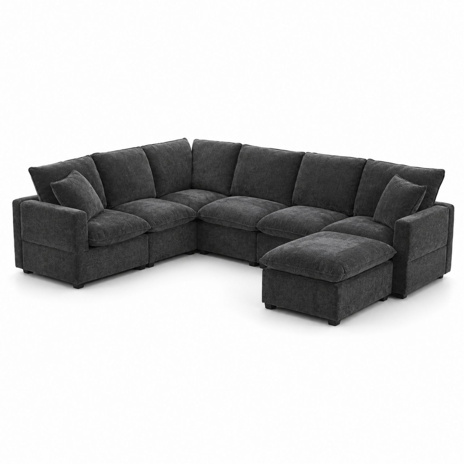 Sofá seccional en forma de L con chaise longue tapizado en tela gris oscuro