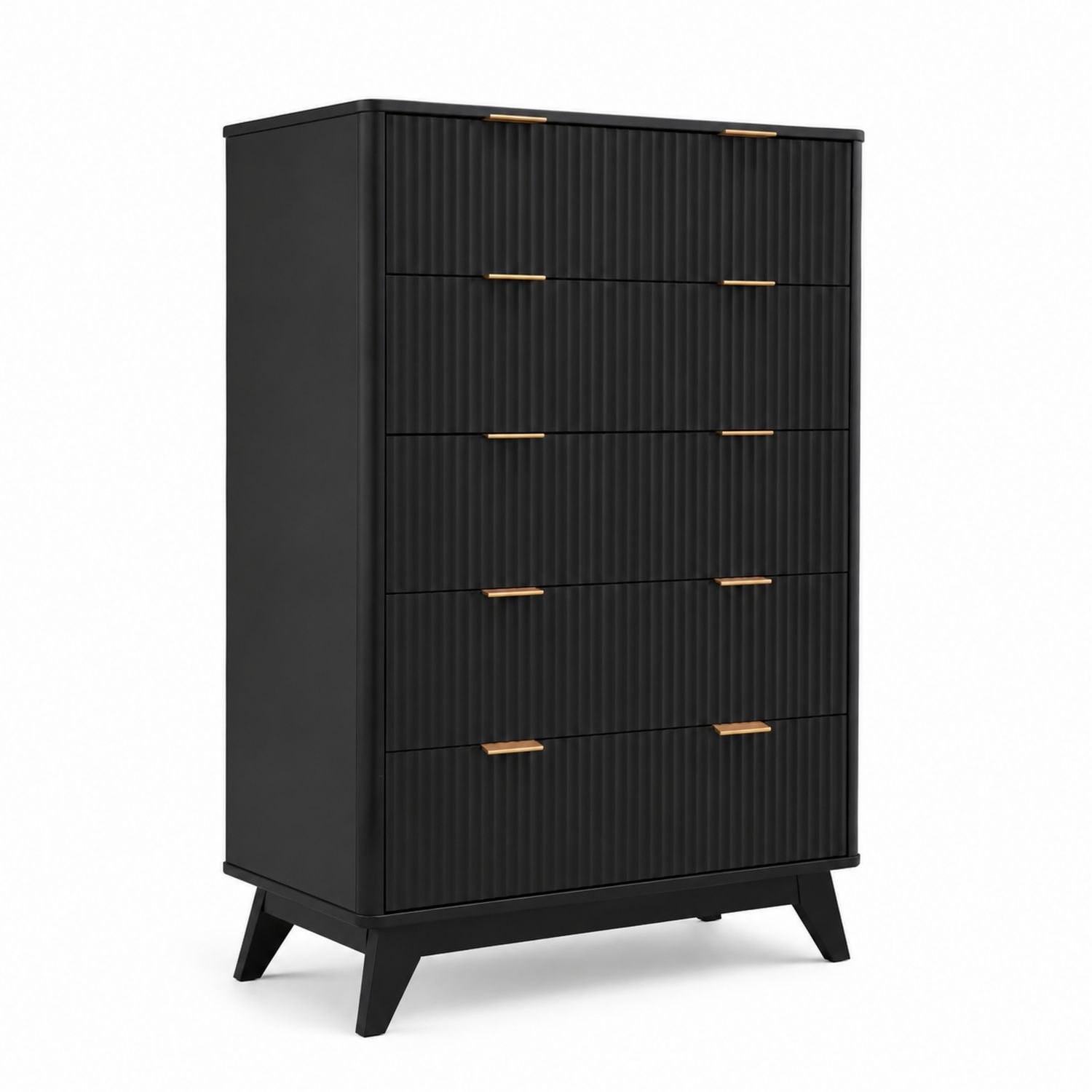 Cajonera de MDF negro con tiradores dorados, 5 cajones, 120 cm de altura