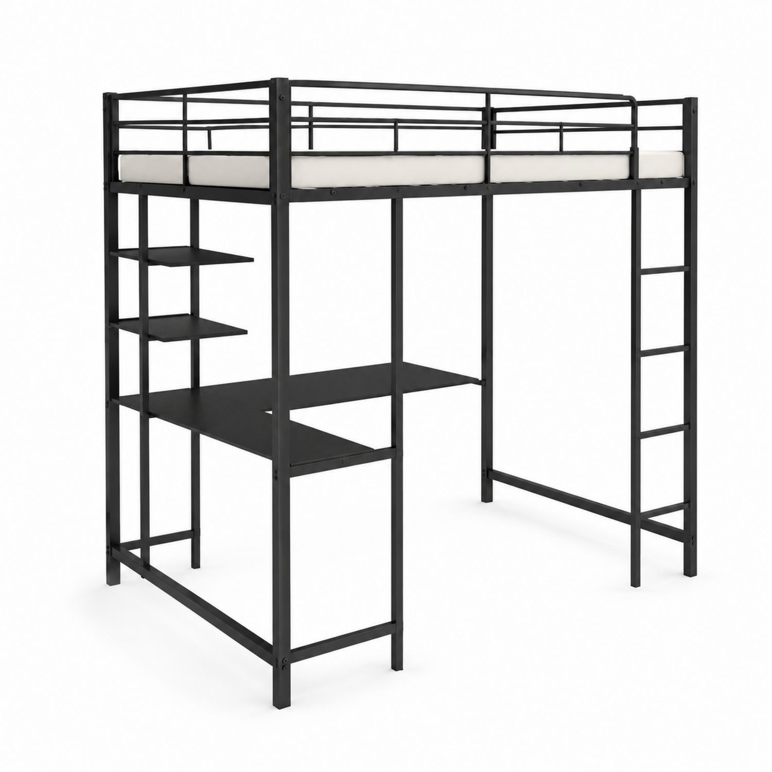Cama litera alta con escritorio integrado de acero negro 200x90 cm