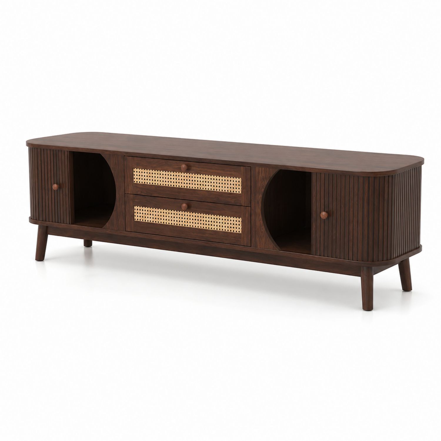 Mueble para TV de madera y mimbre marrón 150x40x50 cm