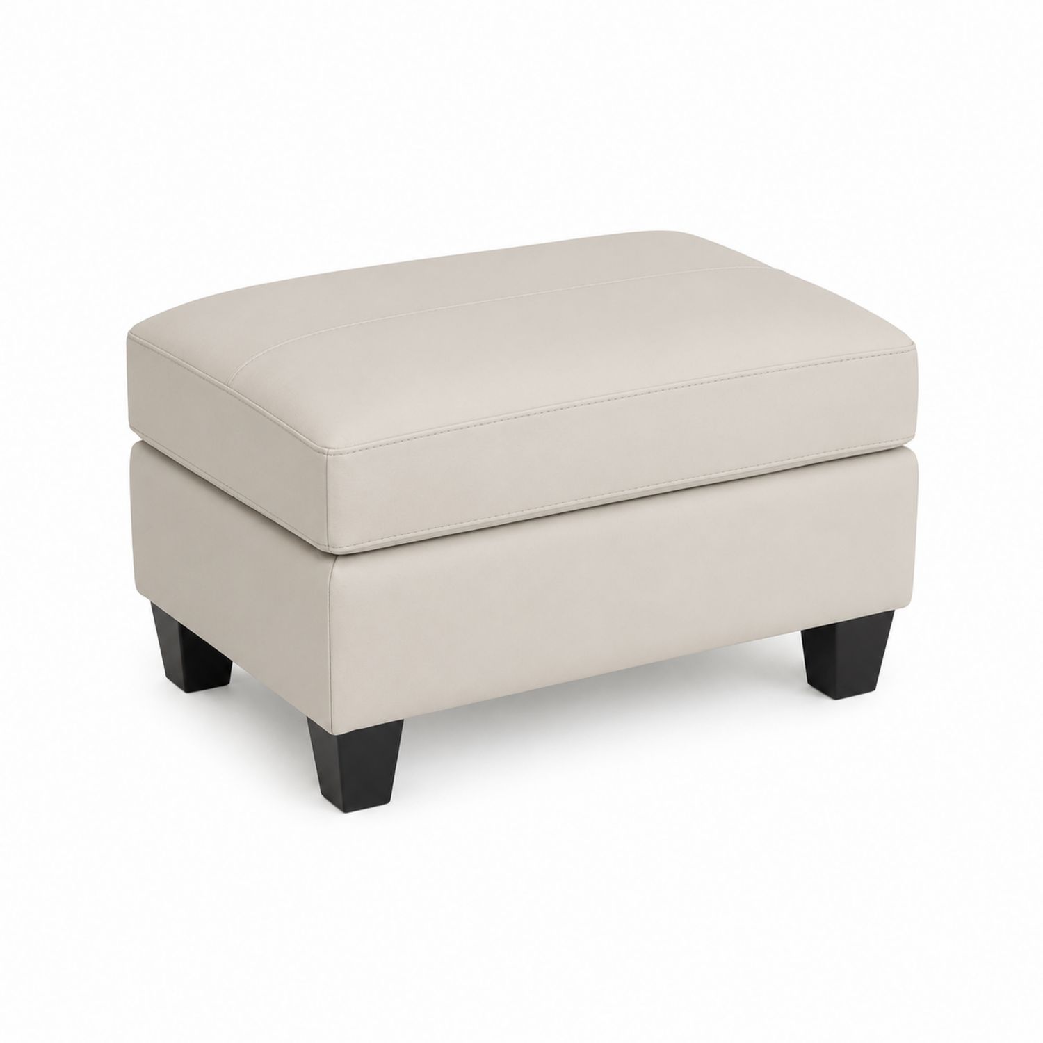 Puf reposapiés de cuero sintético beige con patas de madera