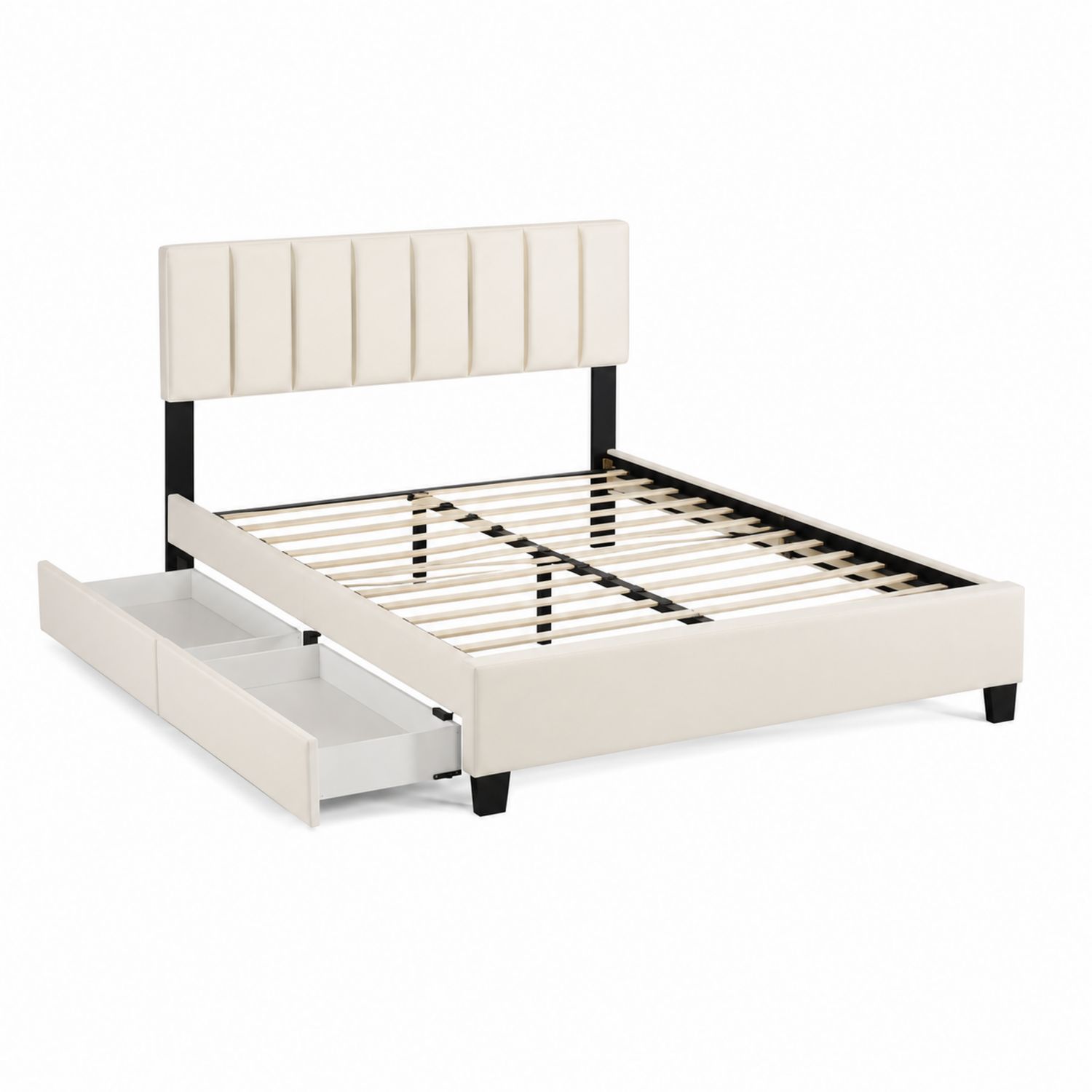 Cama doble con cabecero de PU y cajones de almacenamiento