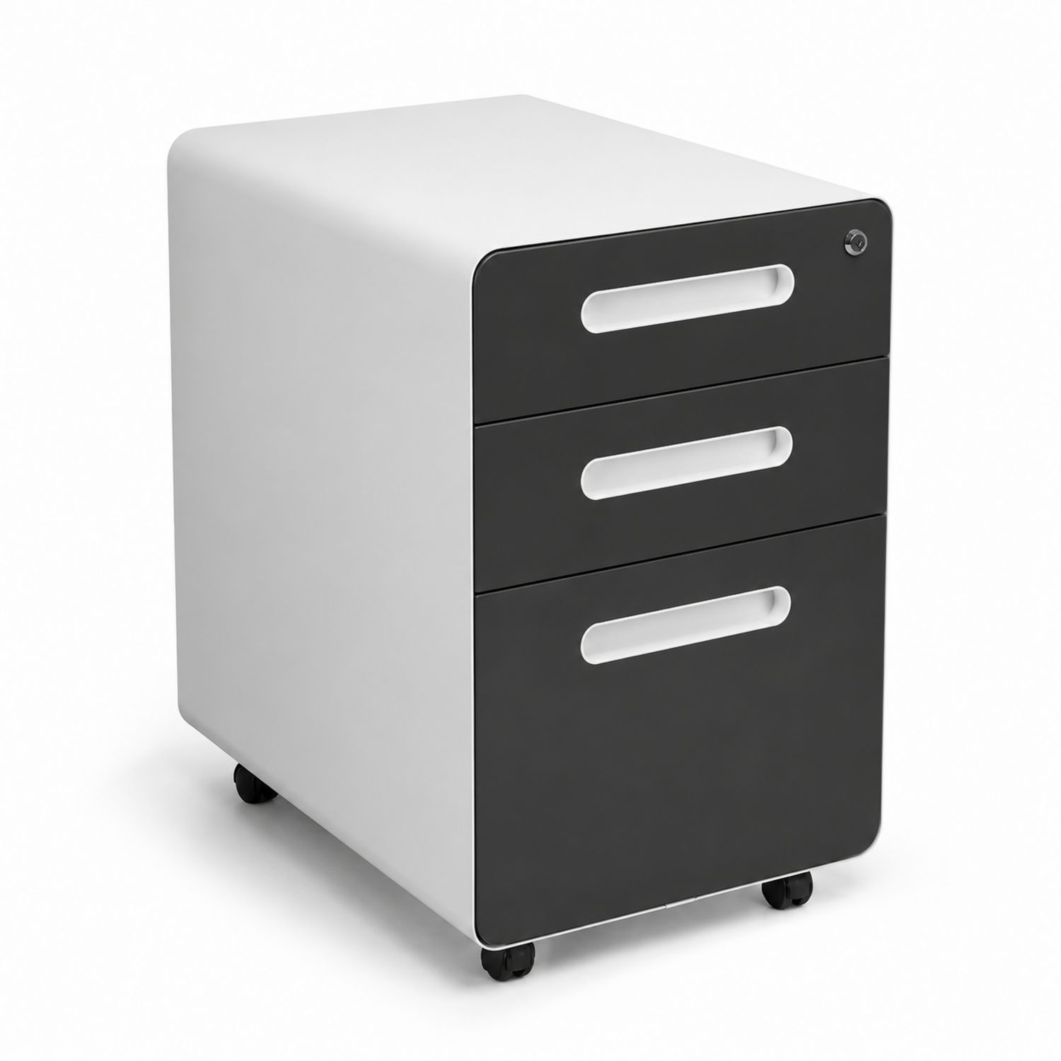 Cajonera de oficina de metal con 3 cajones y ruedas Negro/Blanco