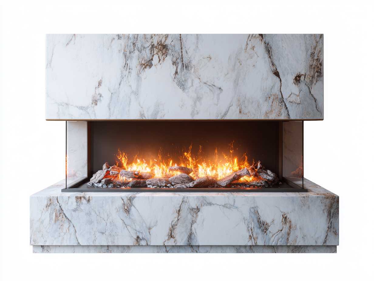 Camino - marmo artificiale-vetro-metallo - 155x40x95 cm - bianco - stile moderno aperto-Jariavaabode
